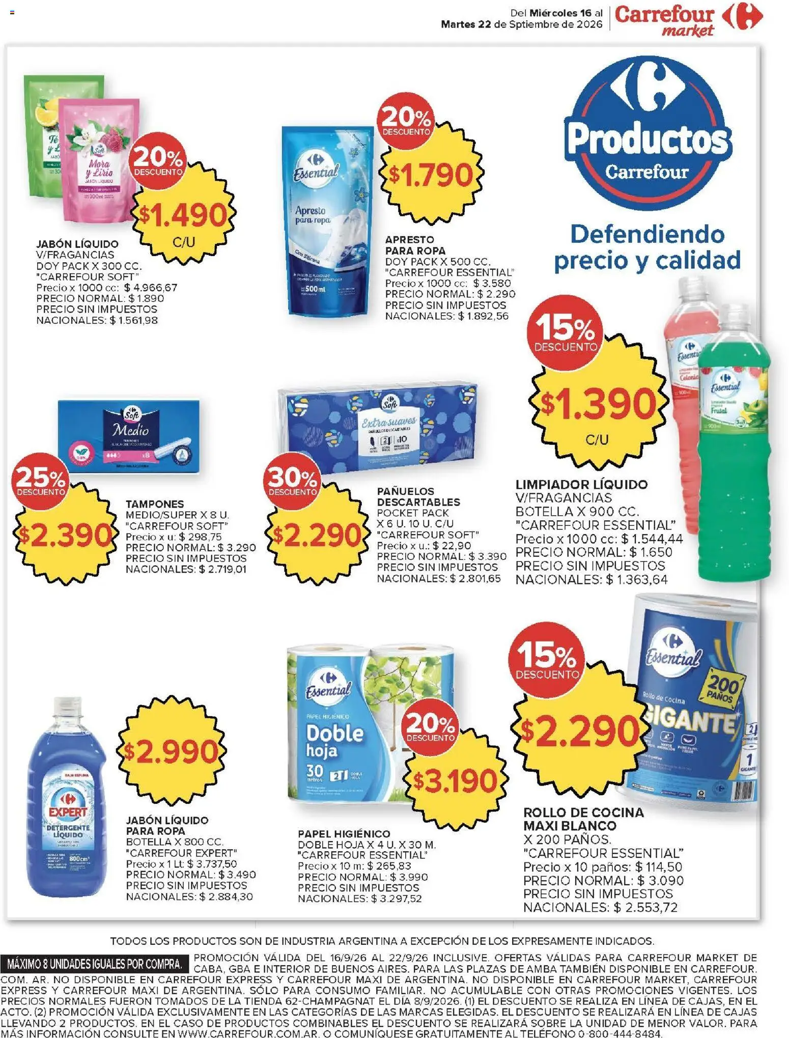 Carrefour Market catálogo │ válido desde el 16/09/2026 | Página: 18 | Productos: Papel higiénico, Cocina, Jabón, Limpiador