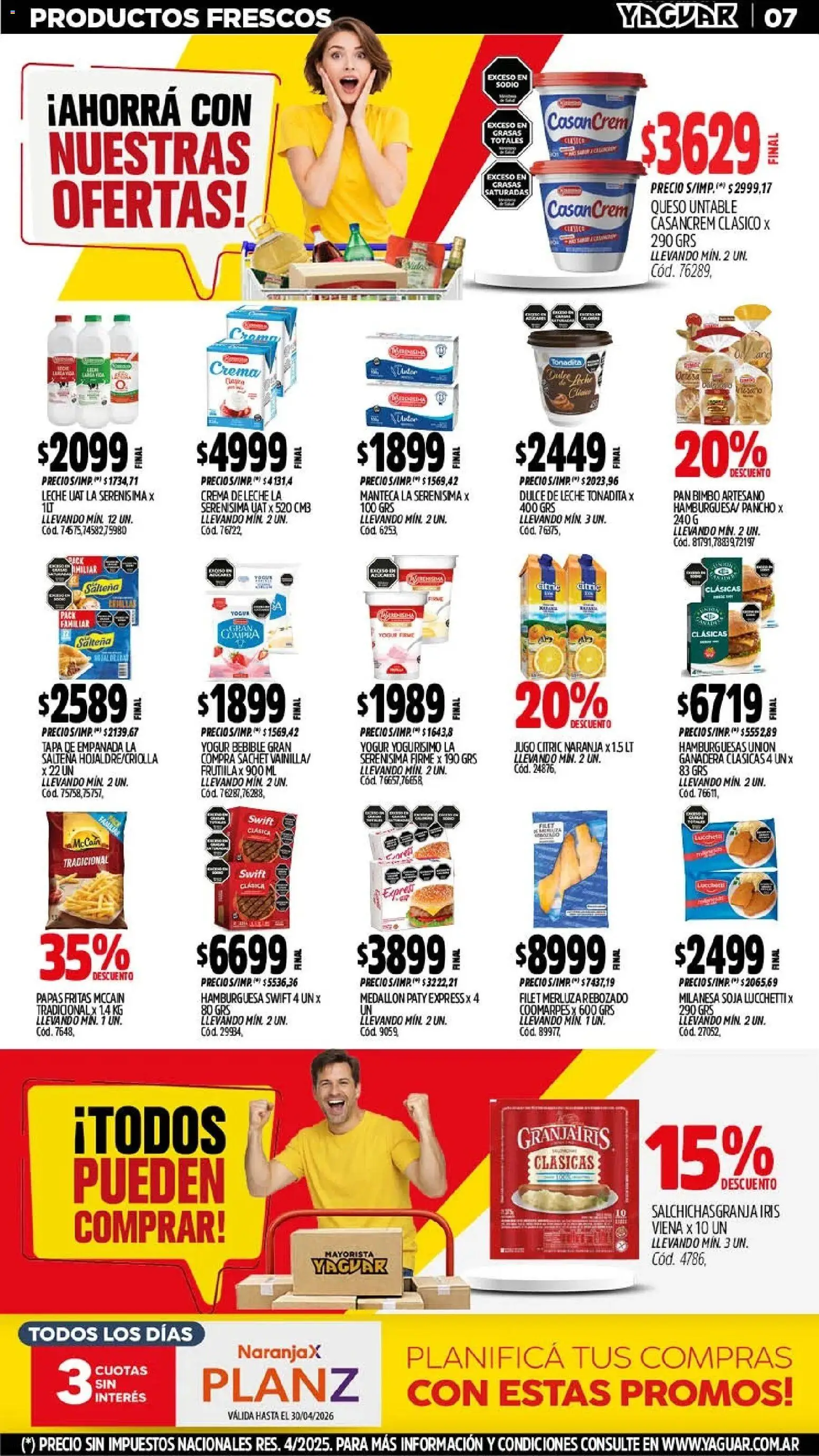 Yaguar catálogo │ válido desde el 11.05.2026 | Página: 8 | Productos: Yogur, Pan, Papas fritas, Crema