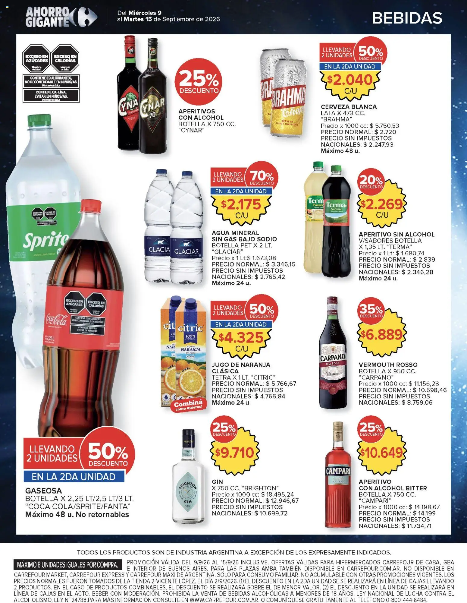 Carrefour - Ofertas │ válido desde el 09/09/2026 | Página: 13 | Productos: Campari, Jugo de naranja, Jugo, Cerveza