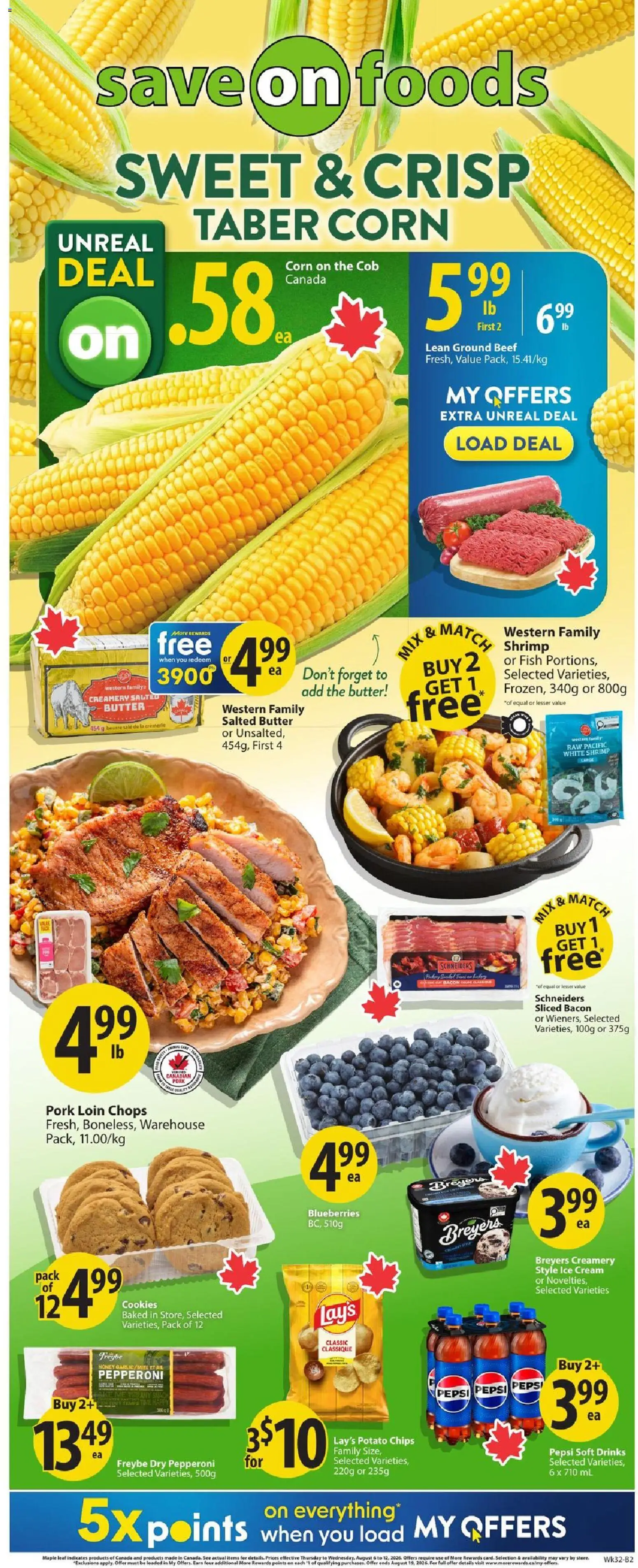 Save on foods flyer valid from Aug 6, 2026 | Page: 2 | Products: Cookies, Ice cream, Garlic, Ice