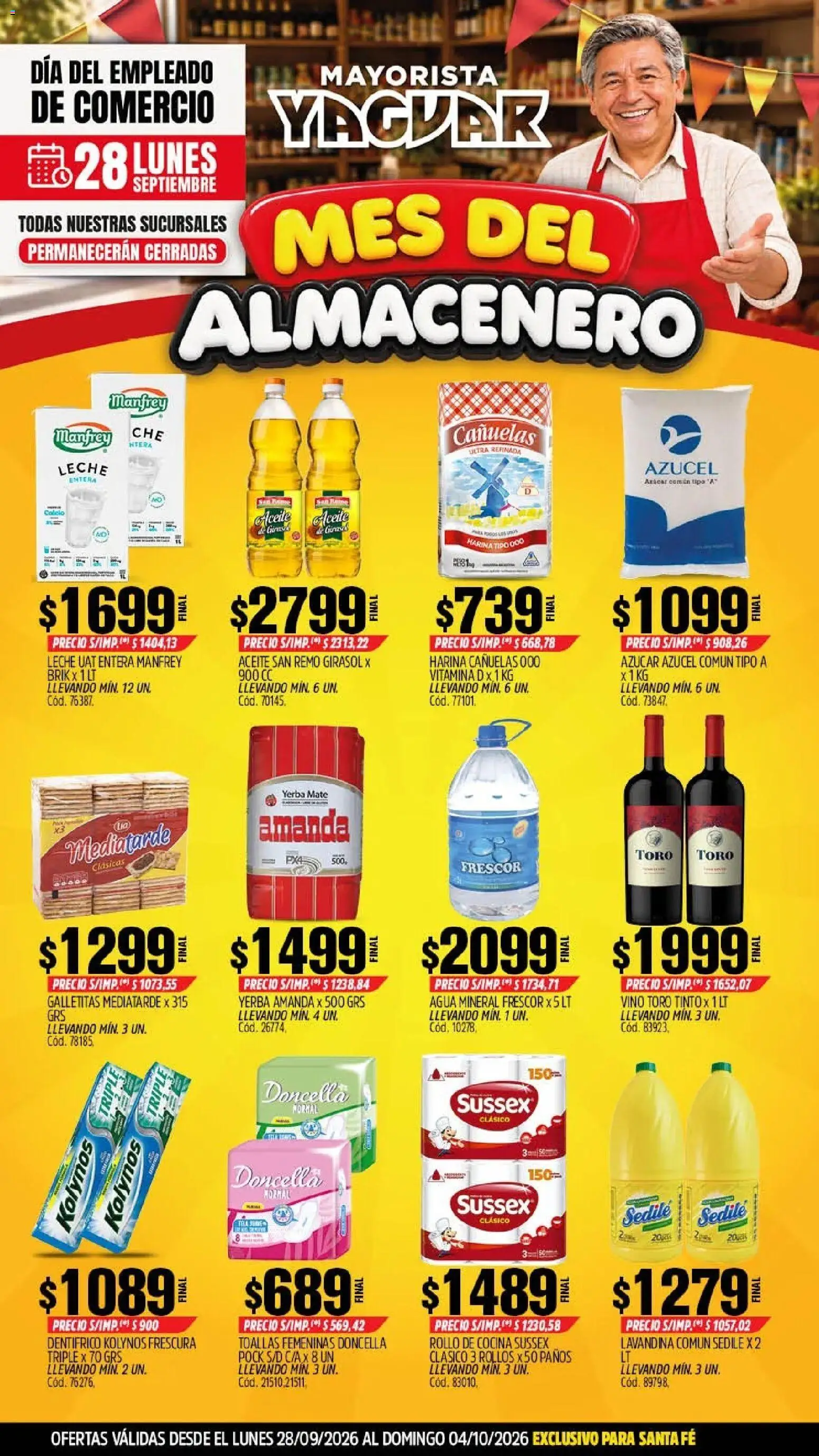 Yaguar - Oferta Semanal Santa Fé │ válido desde el 28/09/2026 | Página: 1 | Productos: Pollo, Aceite, Agua, Vino