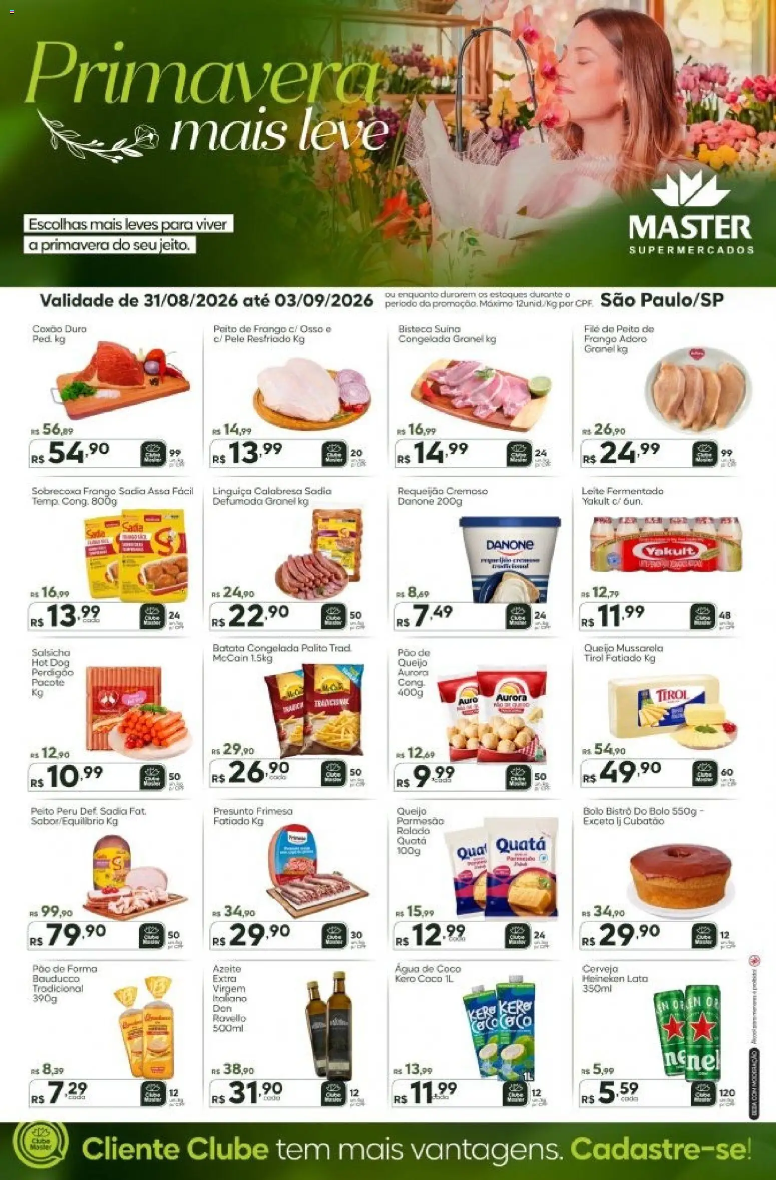 Master Folheto - válido de 31/08/2026 | Página: 1 | Produtos: Linguiça, Leite, Heineken, Batata