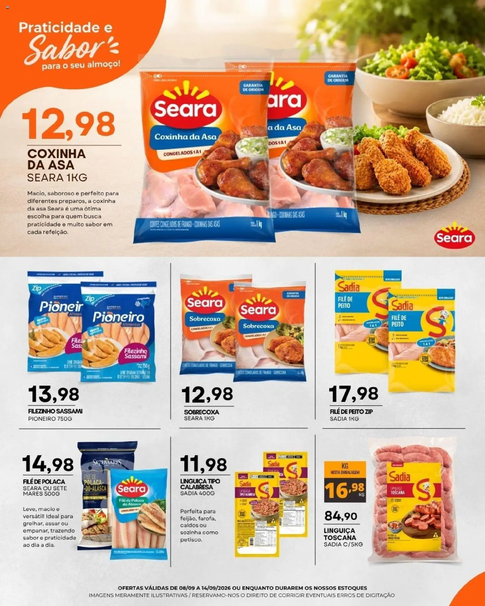 Mercadão Atacadista Folheto - válido de 08/09/2026 | Página: 2 | Produtos: Linguiça, Alimentos, Frango, File de polaca