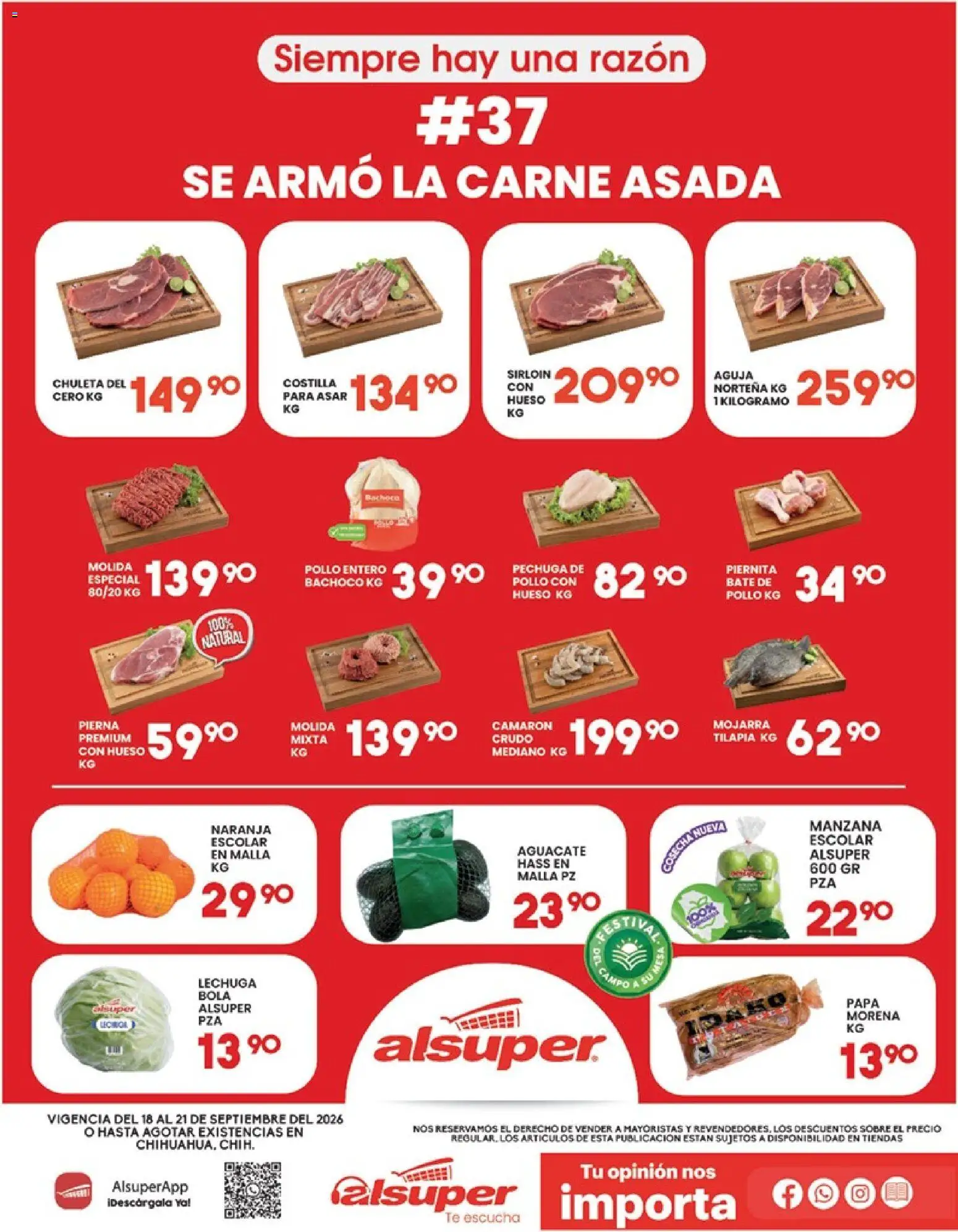 Nuevas ofertas de Alsuper válidas en toda la República Mexicana desde el 18/09/2026. ¡Encuentra las mejores ofertas en Alsuper katalog! | Página: 1 | Productos: Papa, Chuleta, Manzana, Tilapia