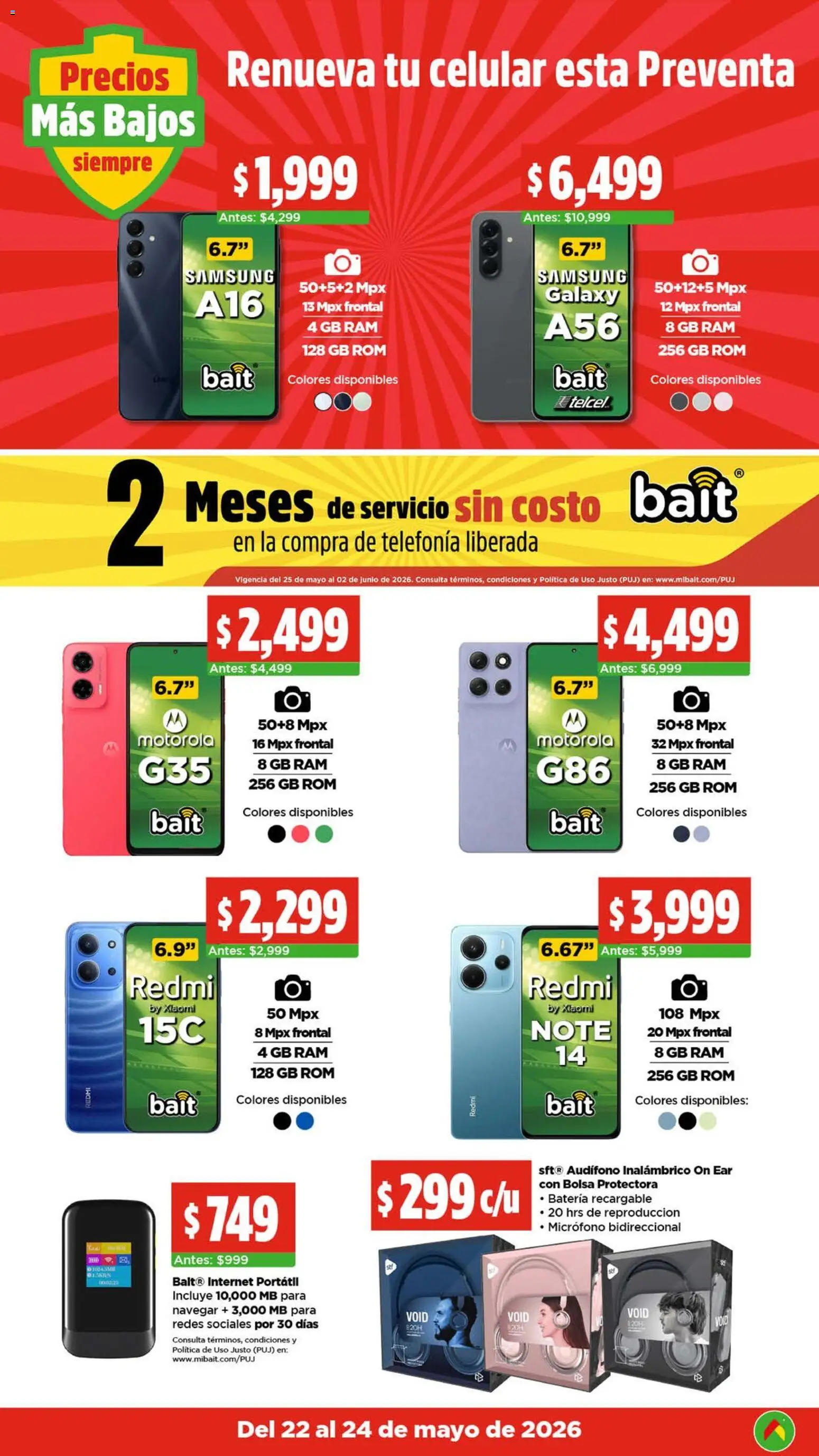 Nuevas ofertas de Bodega Aurrerá válidas en toda la República Mexicana desde el 22.05.2026. ¡Encuentra las mejores ofertas en Bodega Aurrerá folleto El precio más bajo de México! | Página: 9 | Productos: Bolsa, Micrófono, Audifono, Batería