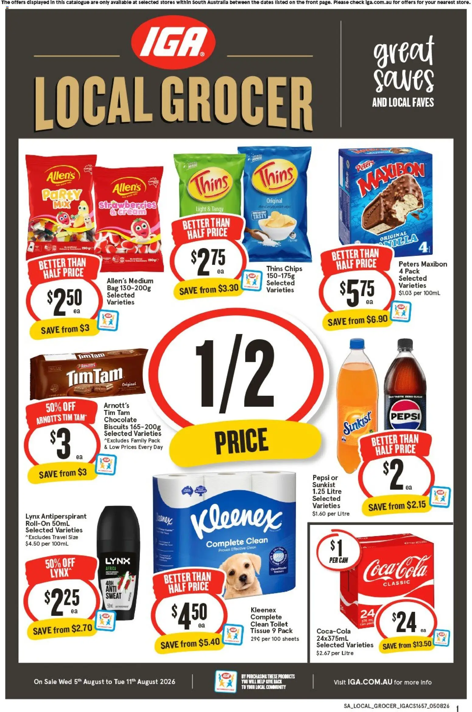 IGA catalogue - valid from 05/08/2026 | Page: 1 | Products: Light, Strawberries, Pepsi, Bag