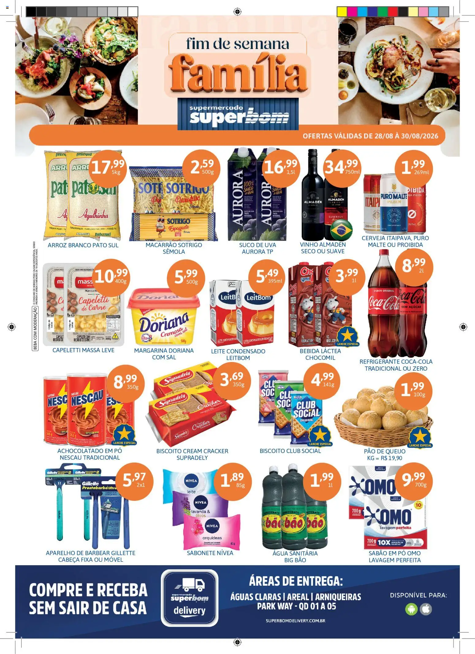 Superbom Folheto - válido de 28/08/2026 | Página: 1 | Produtos: Espaguete, Cerveja, Bebida, Sabão em pó omo