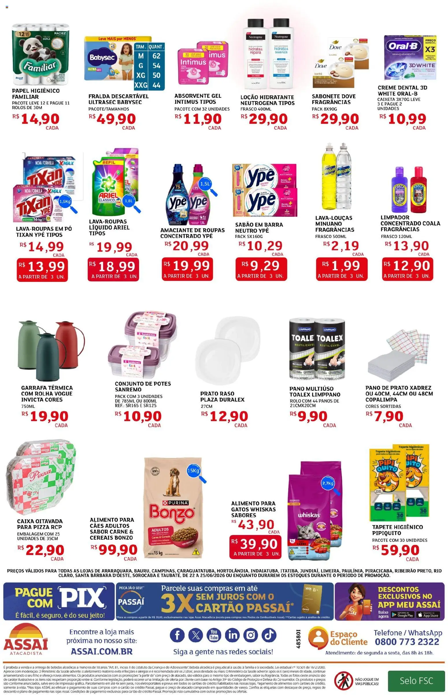 Assaí Atacadista Folheto - válido de 22/06/2026 | Página: 4 | Produtos: Pó, Rolo, Sabonete, Papel higiênico