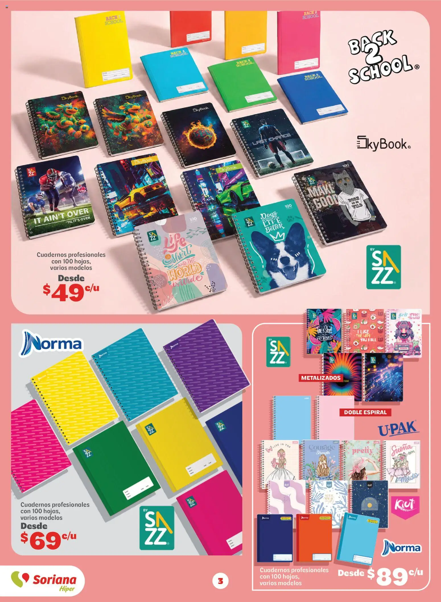 Nuevas ofertas de Soriana válidas en toda la República Mexicana desde el 13/08/2026. ¡Encuentra las mejores ofertas en Soriana Regresa a clases ¡Bien listo! Híper Nacional! | Página: 3 | Productos: Cuadernos
