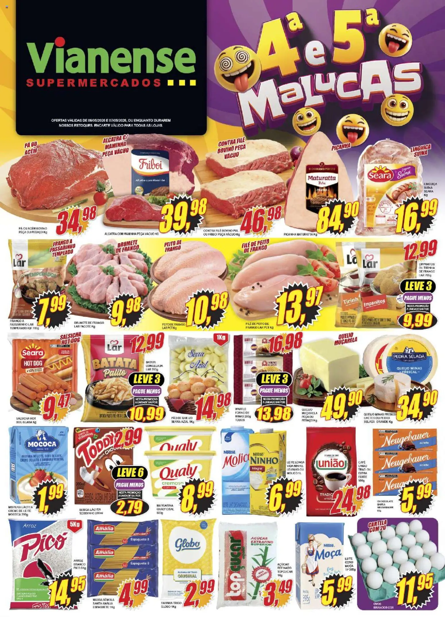 Vianense Folheto - válido de 06.05.2026 | Página: 1 | Produtos: Linguiça, Alcatra, Pão, Muçarela