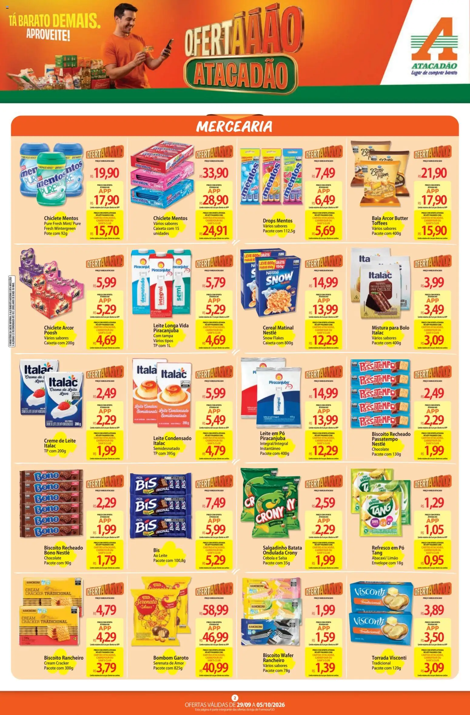 Atacadão Folheto - válido de 29/09/2026 | Página: 2 | Produtos: Leite longa vida, Envelope, Leite condensado, Leite em pó