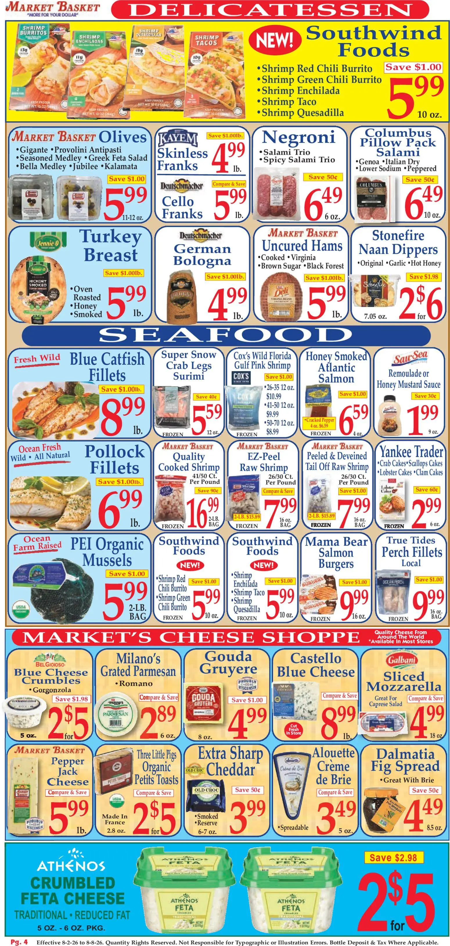 Market Basket Ad - valid from 08/02/2026 | Page: 4 | Products: Basket, Sauce, Seafood, Oven
