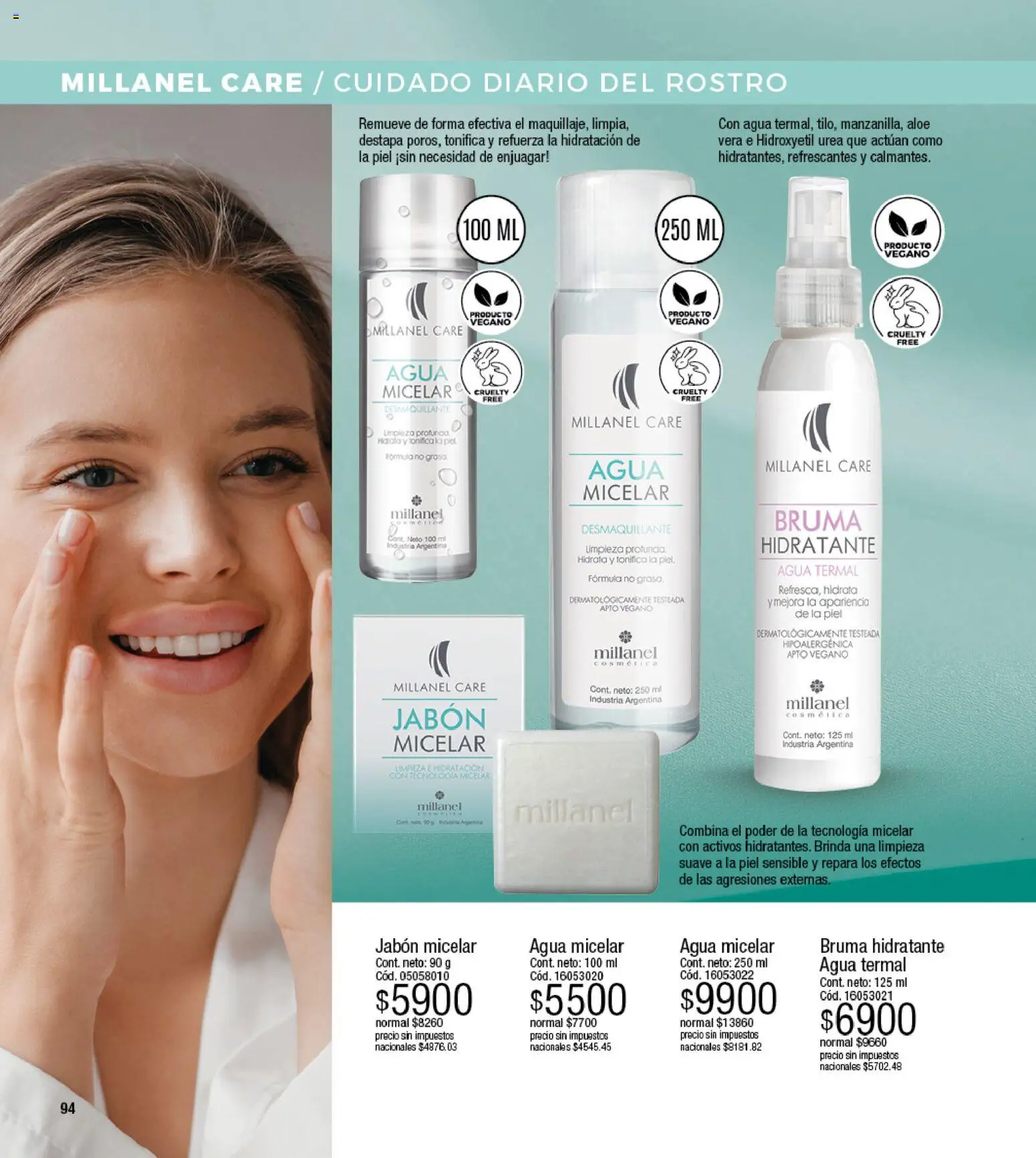 Millanel - Catálogo │ válido desde el 17/08/2026 | Página: 94 | Productos: Desmaquillante, Jabón, Bruma, Agua