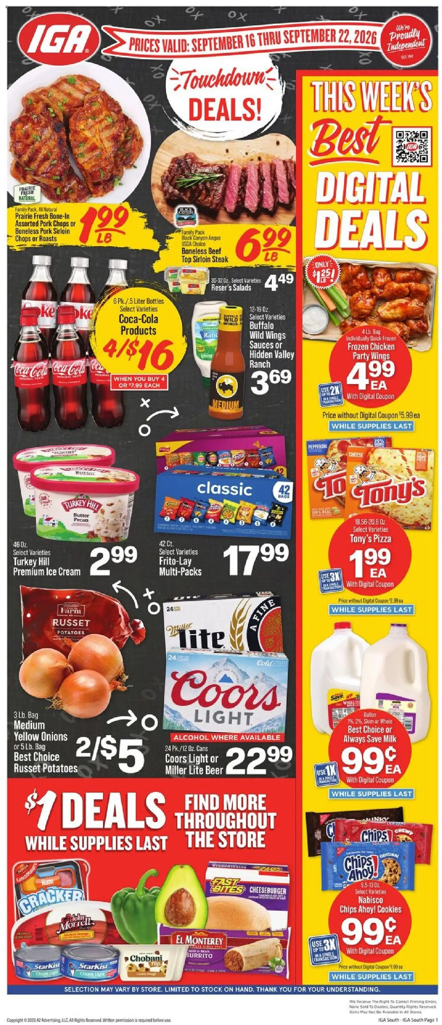 IGA Weekly Ad - valid from 09/16/2026 | Page: 1 | Products: Turkey, Pork, Potatoes, Steak
