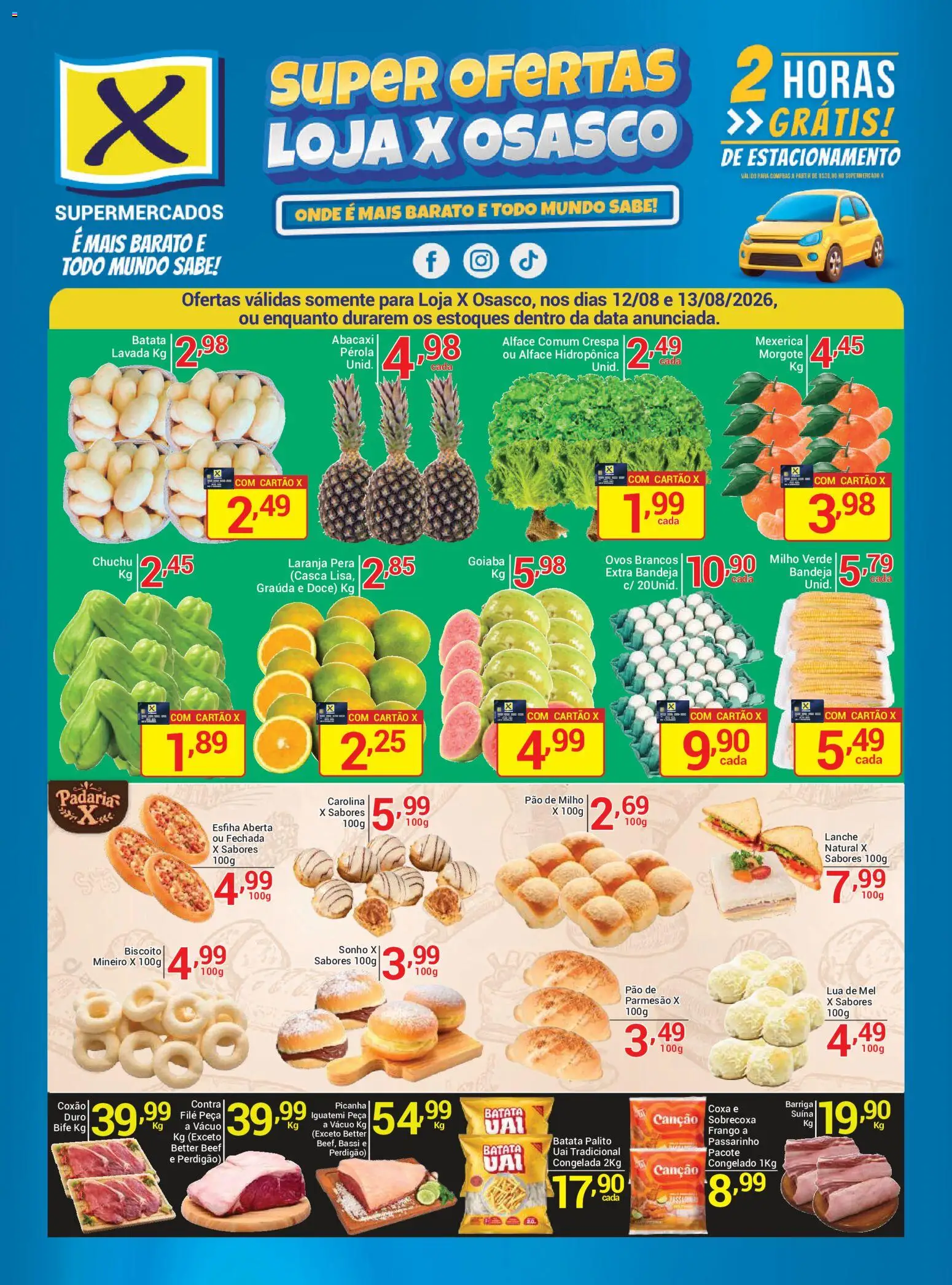 X Supermercados Folheto - válido de 12/08/2026 | Página: 1 | Produtos: Goiaba, Abacaxi, Bandeja, Frango