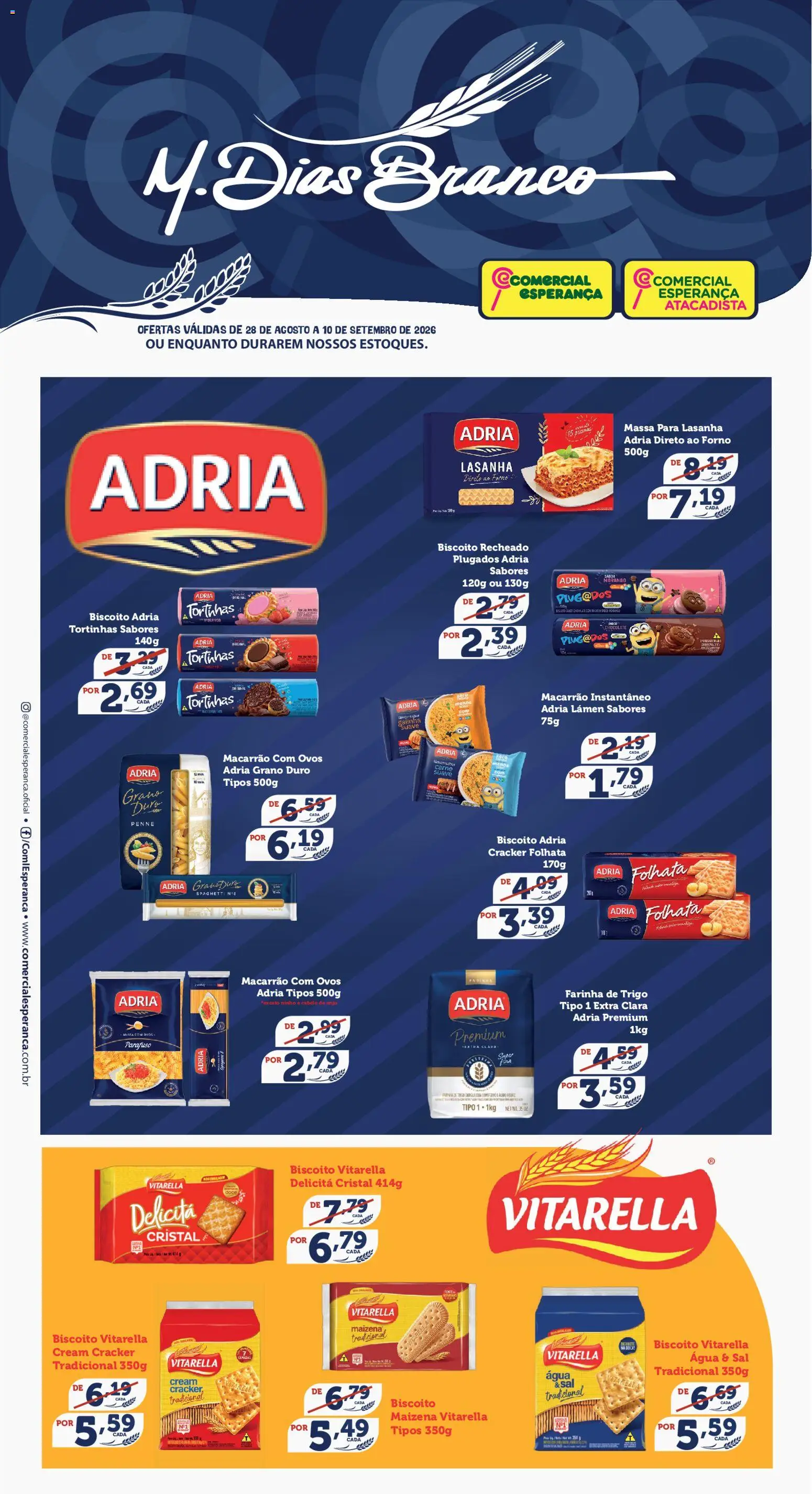 Comercial Esperança Folheto - válido de 28/08/2026 | Página: 1 | Produtos: Farinha, Chocolate, Macarrão, Massa
