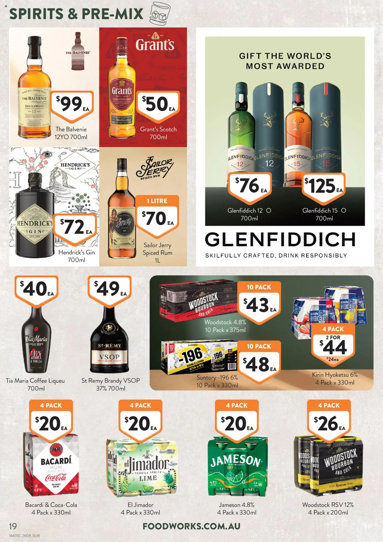 Foodworks catalogue - valid from 26/08/2026 | Page: 19 | Products: Vanilla, Hendrick’s Gin, Glenfiddich 12, Jameson