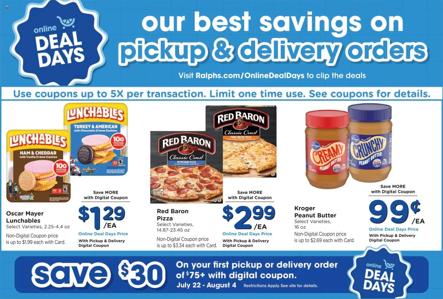 Ralphs Weekly Ad - valid from 07/22/2026 | Page: 7 | Products: Butter, Cheese, Ham, Pizza
