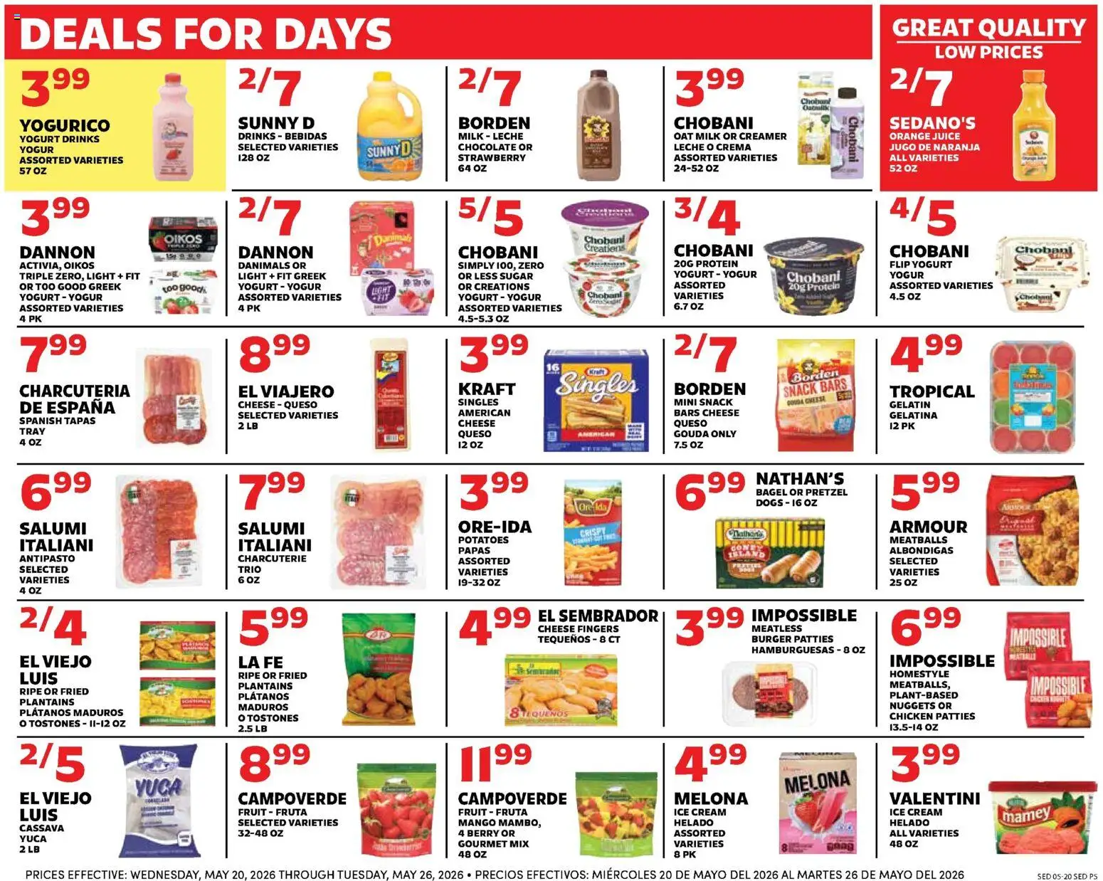 Sedano's Weekly Ad - valid from 20.05.2026 | Page: 5 | Products: Yogurt, Juice, Potatoes, Mango