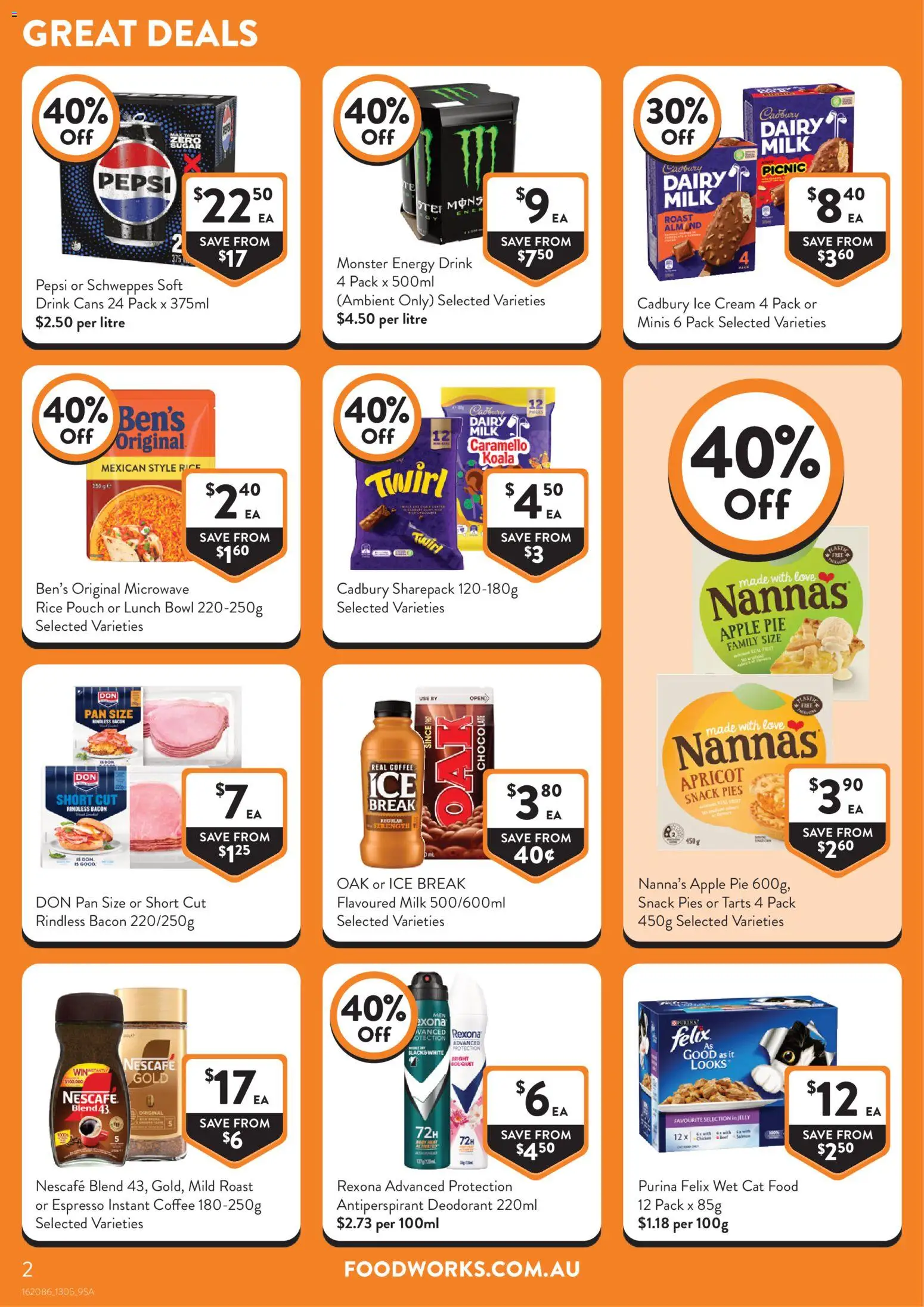 Foodworks catalogue - valid from 13.05.2026 | Page: 2 | Products: Bacon, Energy drink, Antiperspirant, Nescafe