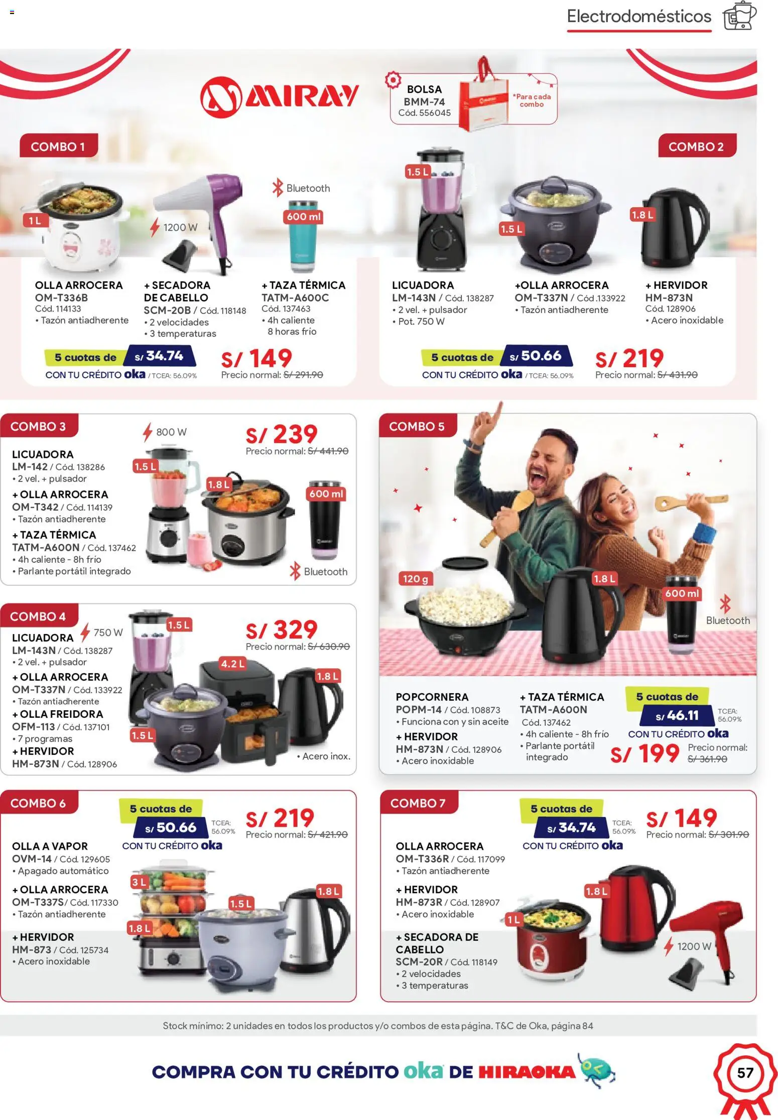 Catálogo Hiraoka válido desde 11/07/2026 | Página: 57 | Productos: Aceite, Bolsa, Parlante, Secadora
