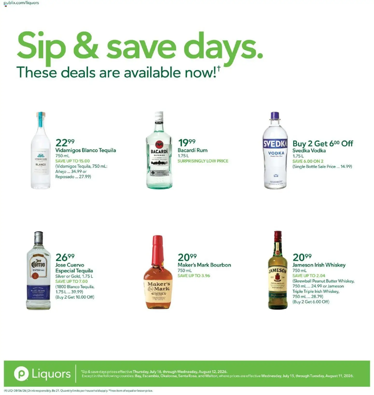 Publix Liquor Ad - valid from 08/06/2026 | Page: 4 | Products: Butter, Bourbon, Vodka, Whiskey