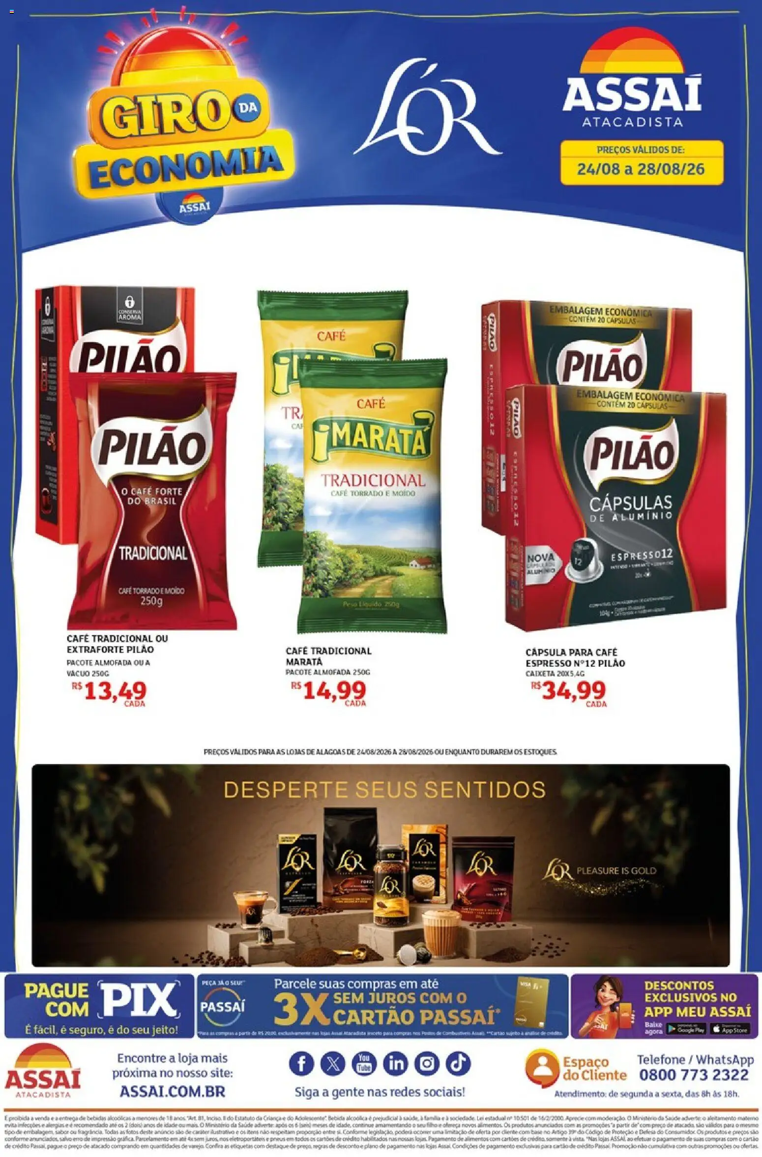 Assaí Atacadista Folheto - válido de 24/08/2026 | Página: 1 | Produtos: Almofada, Bebidas, Bebida, Café pilão