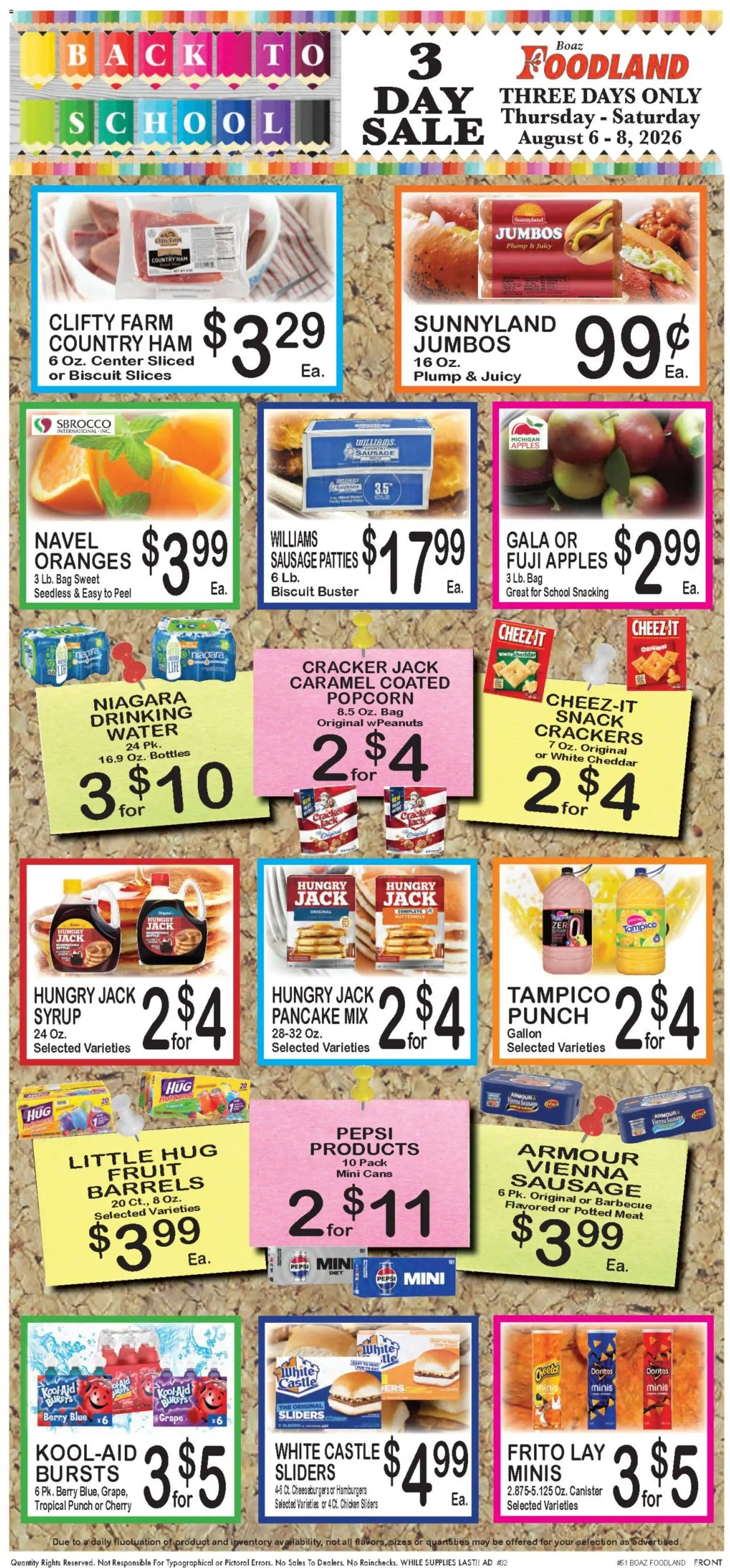 Foodland Weekly Ad - valid from 08/04/2026 | Page: 6 | Products: Ham, Apples, Oranges, Water