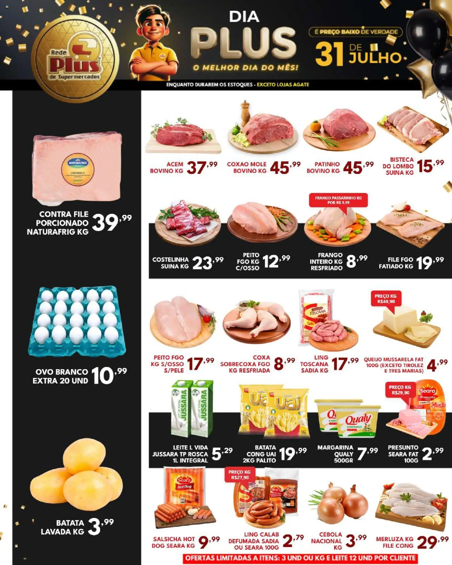 Rede Plus Supermercados Folheto - válido de 31/07/2026 | Página: 1 | Produtos: Cebola, Salsicha, Mussarela, Margarina