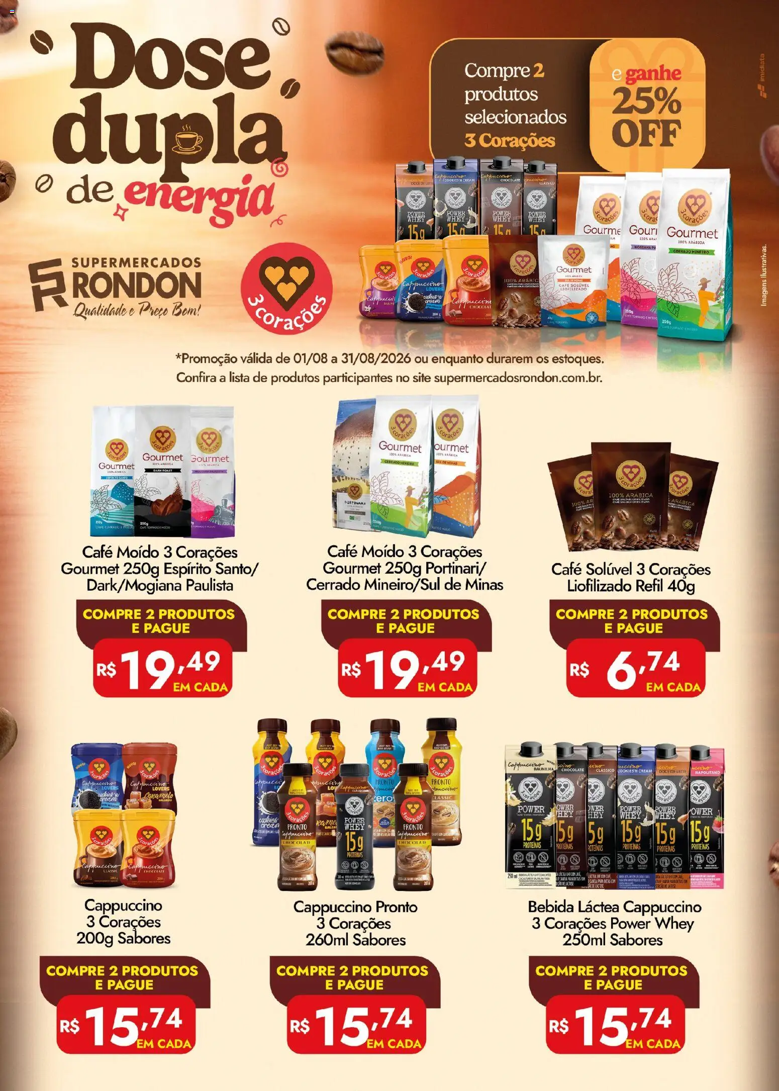 Supermercados Rondon Folheto - válido de 01/08/2026 | Página: 1 | Produtos: Chocolate, Bebida, Canela, Café solúvel