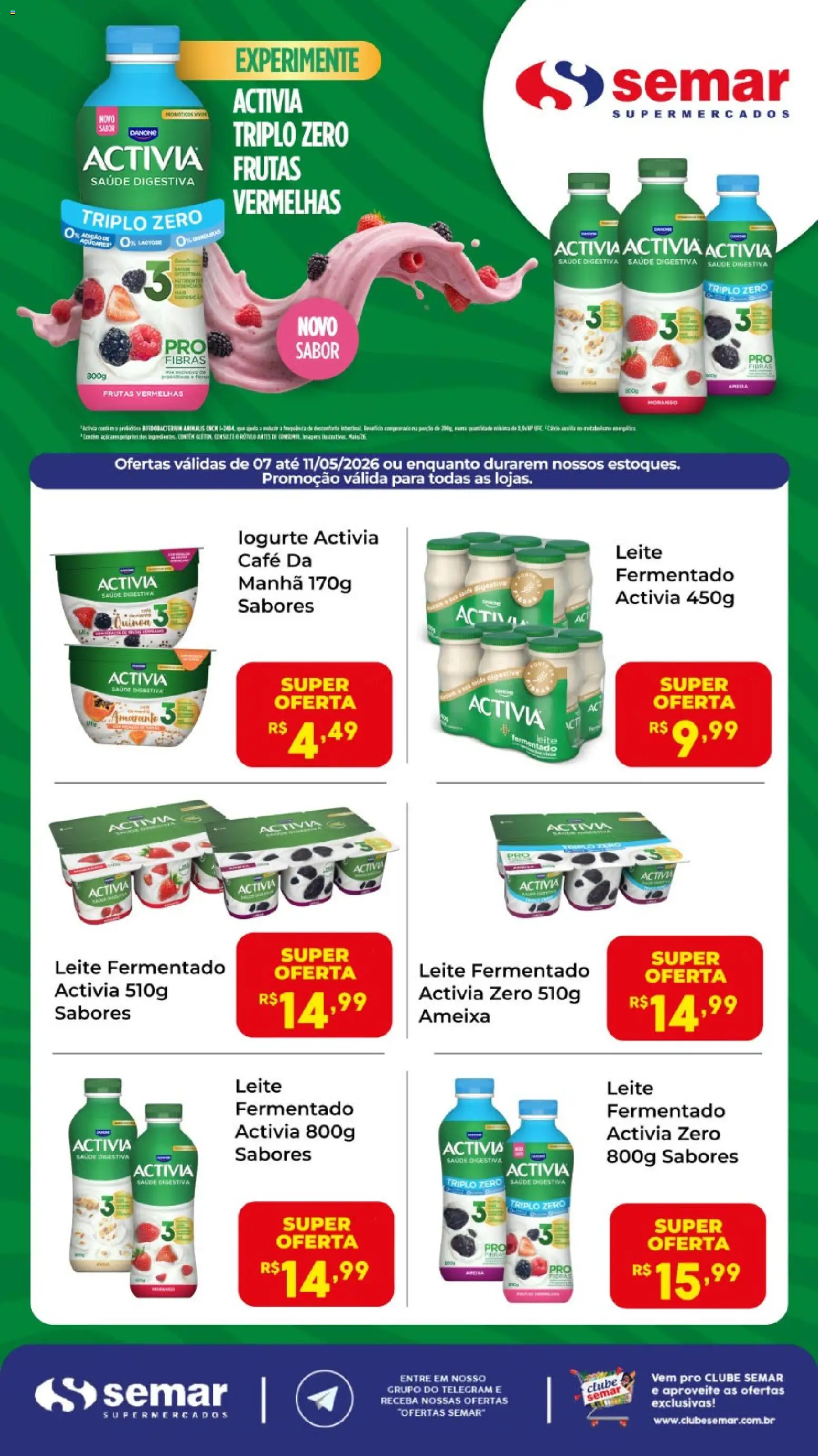 Semar Supermercado Folheto - válido de 07.05.2026 | Página: 1 | Produtos: Leite, Activia triplo zero, Leite fermentado, Ameixa