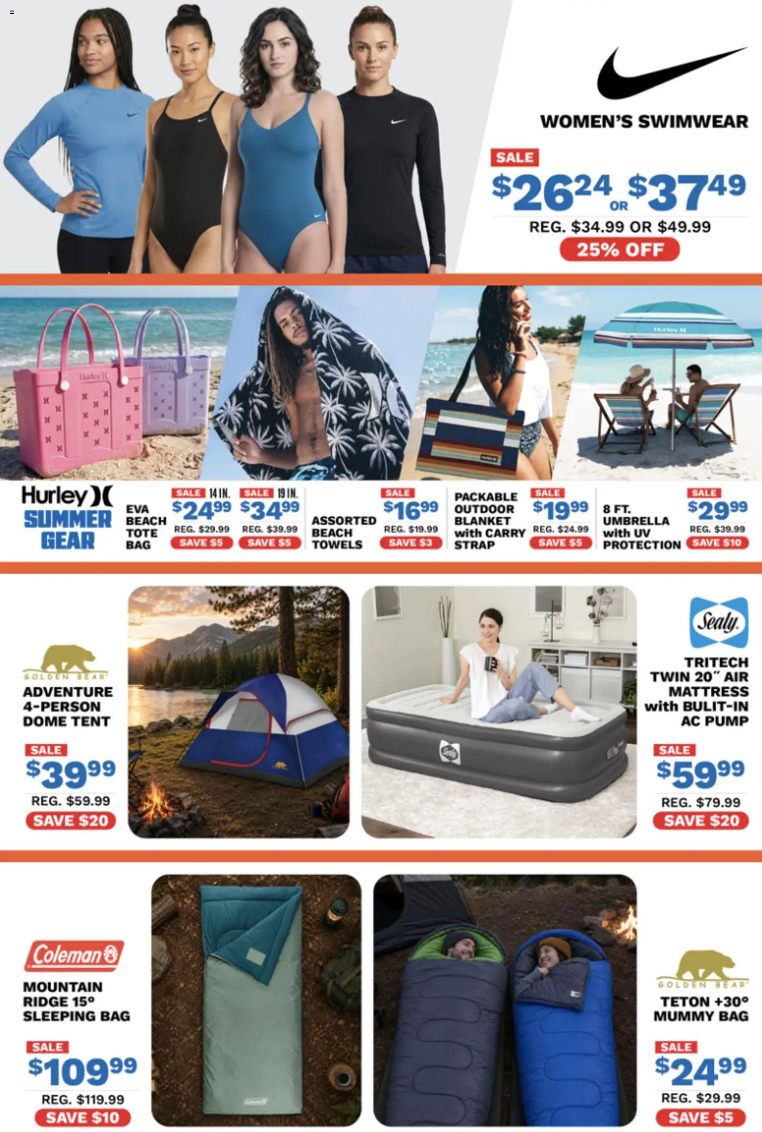 Big 5 Sporting Goods Weekly Ad - valid from 08/07/2026 | Page: 3 | Products: Mattress, Pump, Tent, Umbrella