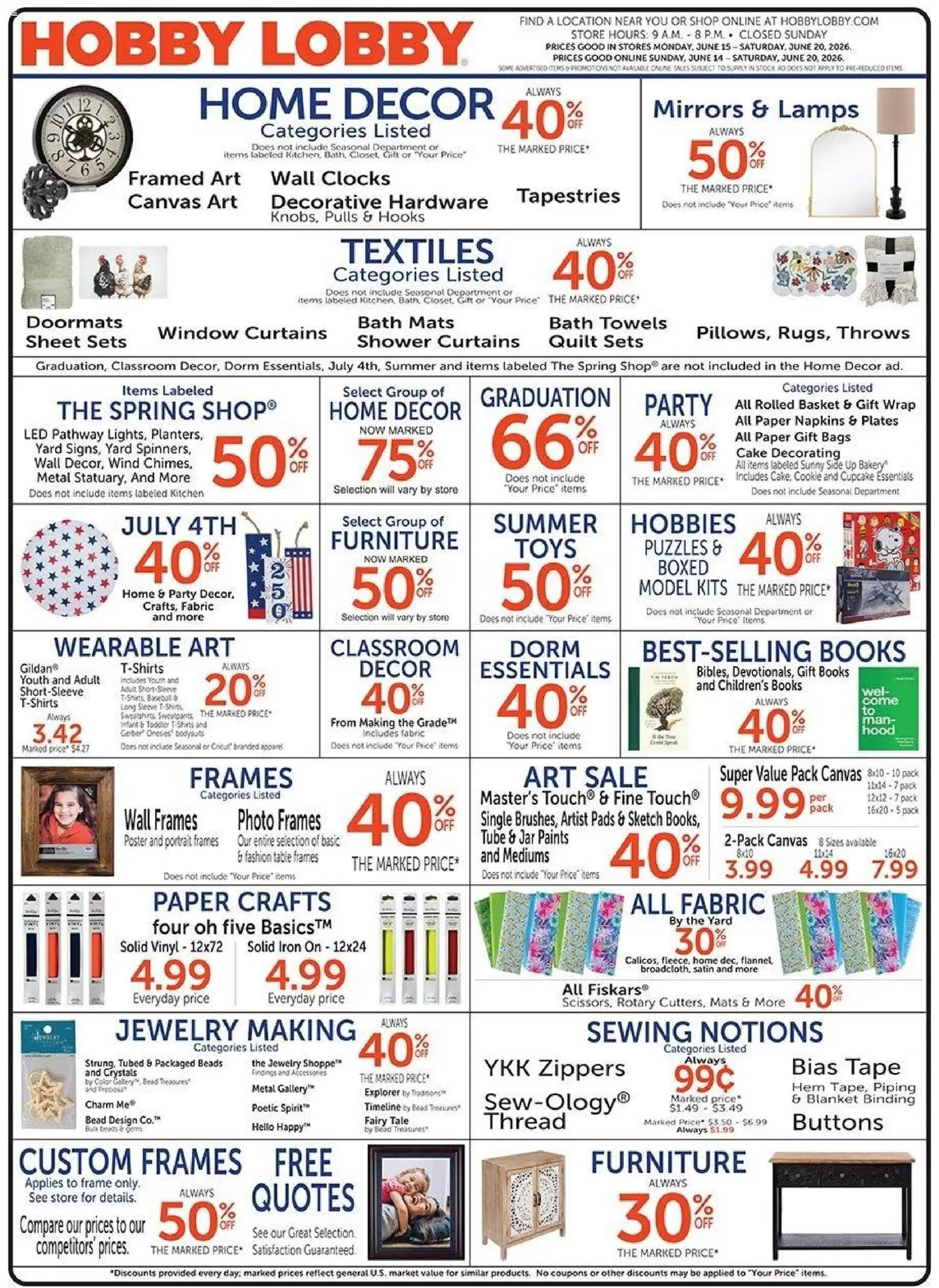 Hobby Lobby Weekly Ad - valid from 01.06.2026 | Page: 1 | Products: Bakery, Bath, Basket, Cupcake