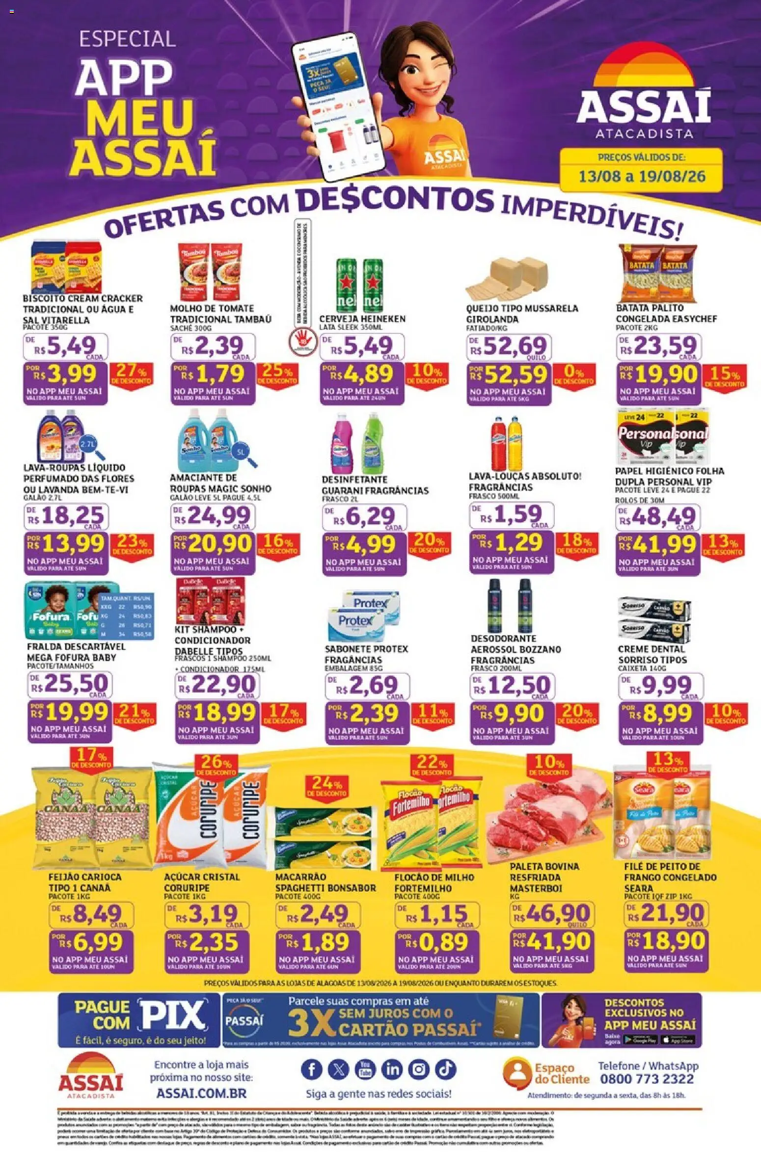 Assaí Atacadista Folheto - válido de 13/08/2026 | Página: 1 | Produtos: Shampoo, Queijo, Telefone, Cream cracker
