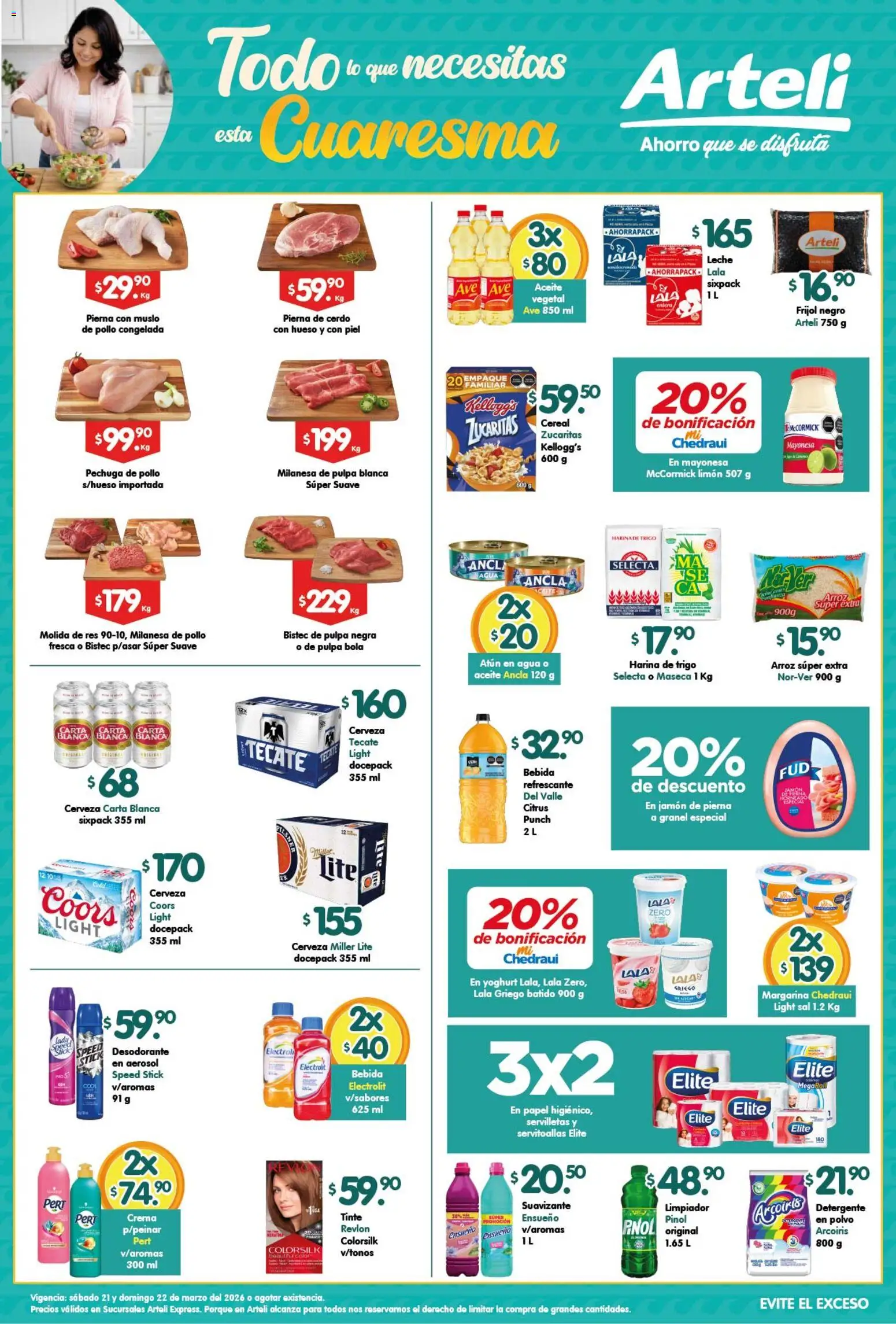 Nuevas ofertas de Arteli válidas en toda la República Mexicana desde el 21.03.2026. ¡Encuentra las mejores ofertas en Arteli folleto Express! | Página: 1 | Productos: Desodorante, Atún, Leche, Arroz