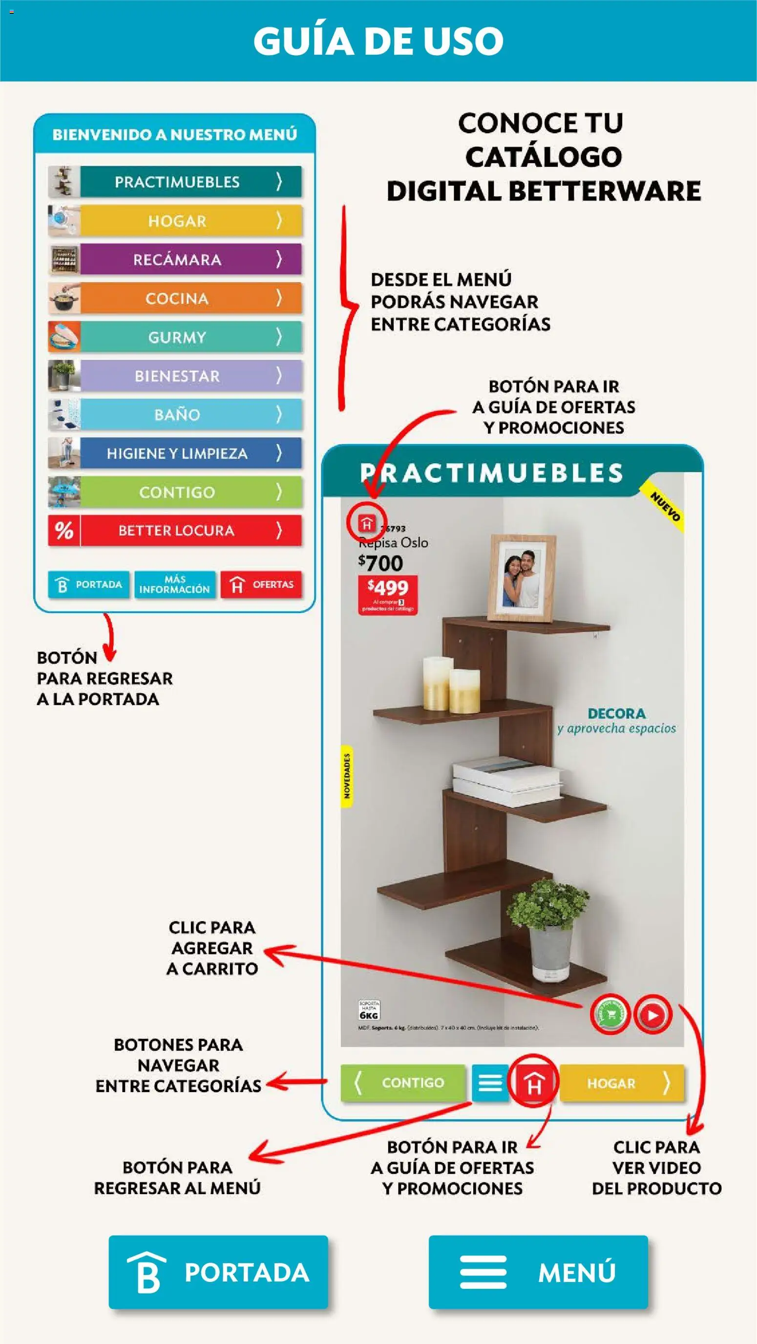 Nuevas ofertas de Betterware válidas en toda la República Mexicana desde el 29/06/2026. ¡Encuentra las mejores ofertas en Betterware campaña 7 2026! | Página: 114 | Productos: Repisa, Cocina, Baño, Video