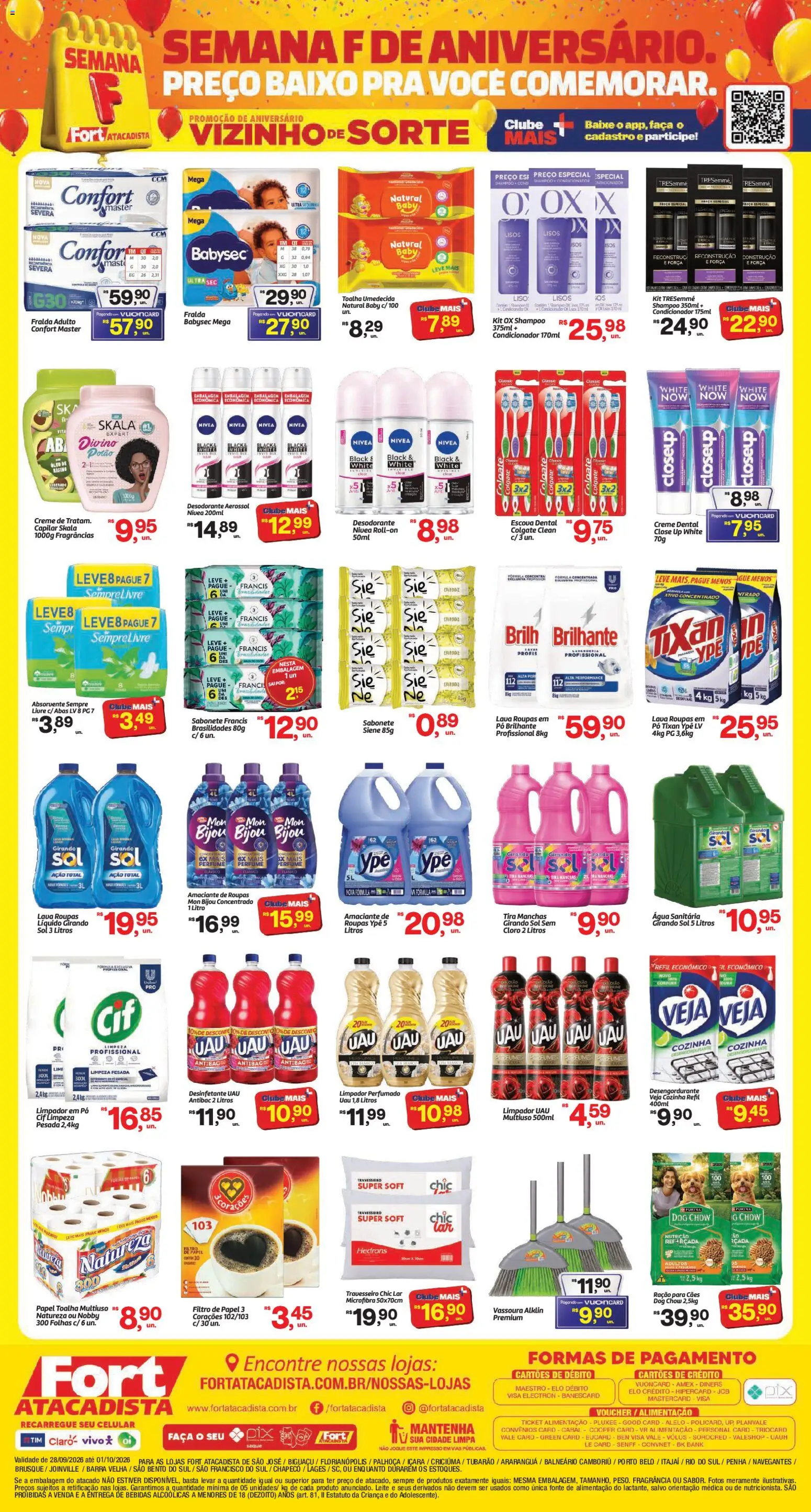 Fort Atacadista Folheto - válido de 28/09/2026 | Página: 4 | Produtos: Shampoo, Roupas, Toalha umedecida, Ração