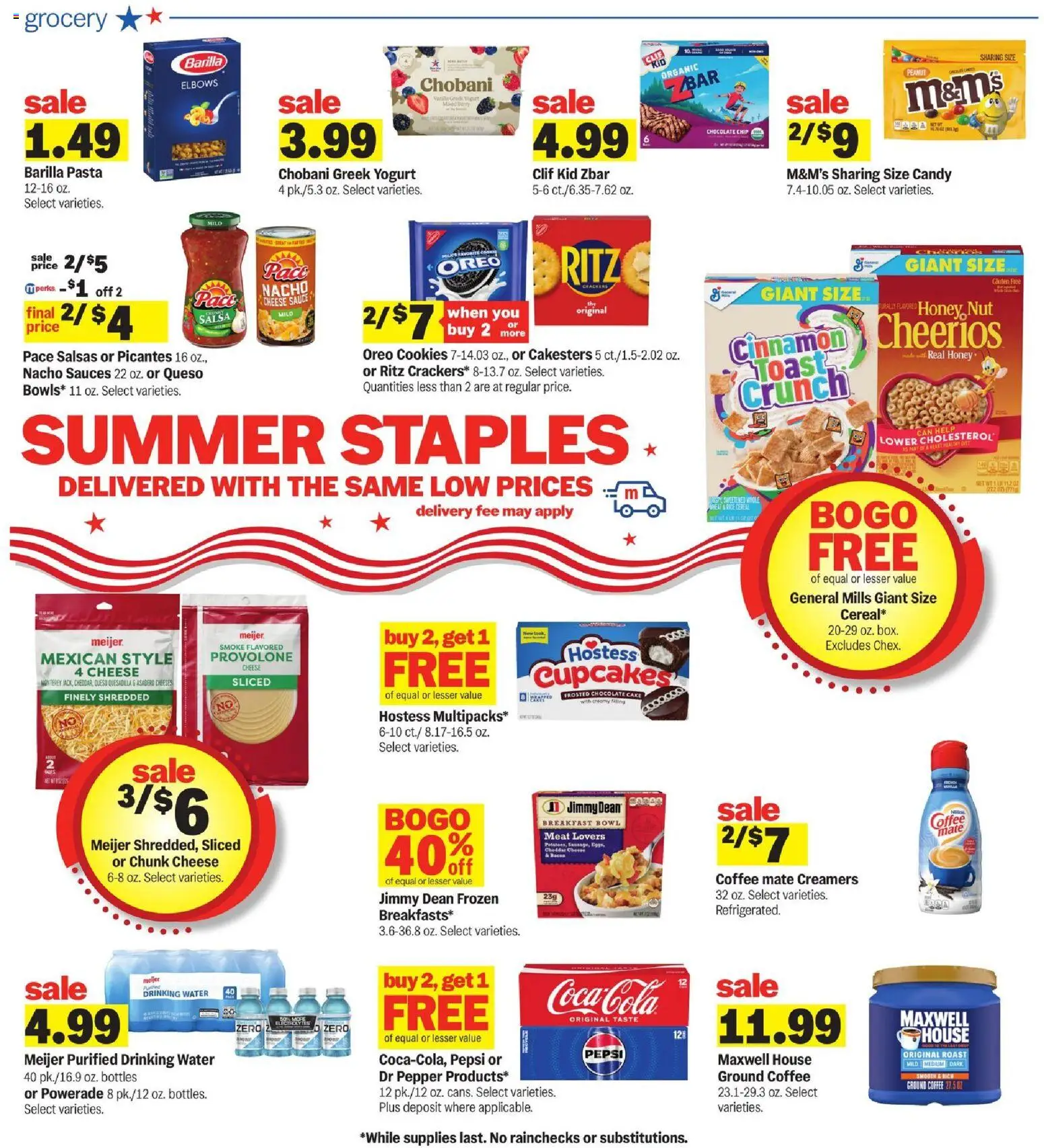 Meijer Weekly Ad - valid from 08/05/2026 | Page: 3 | Products: Pasta, Cookies, Water, Chocolate Chip