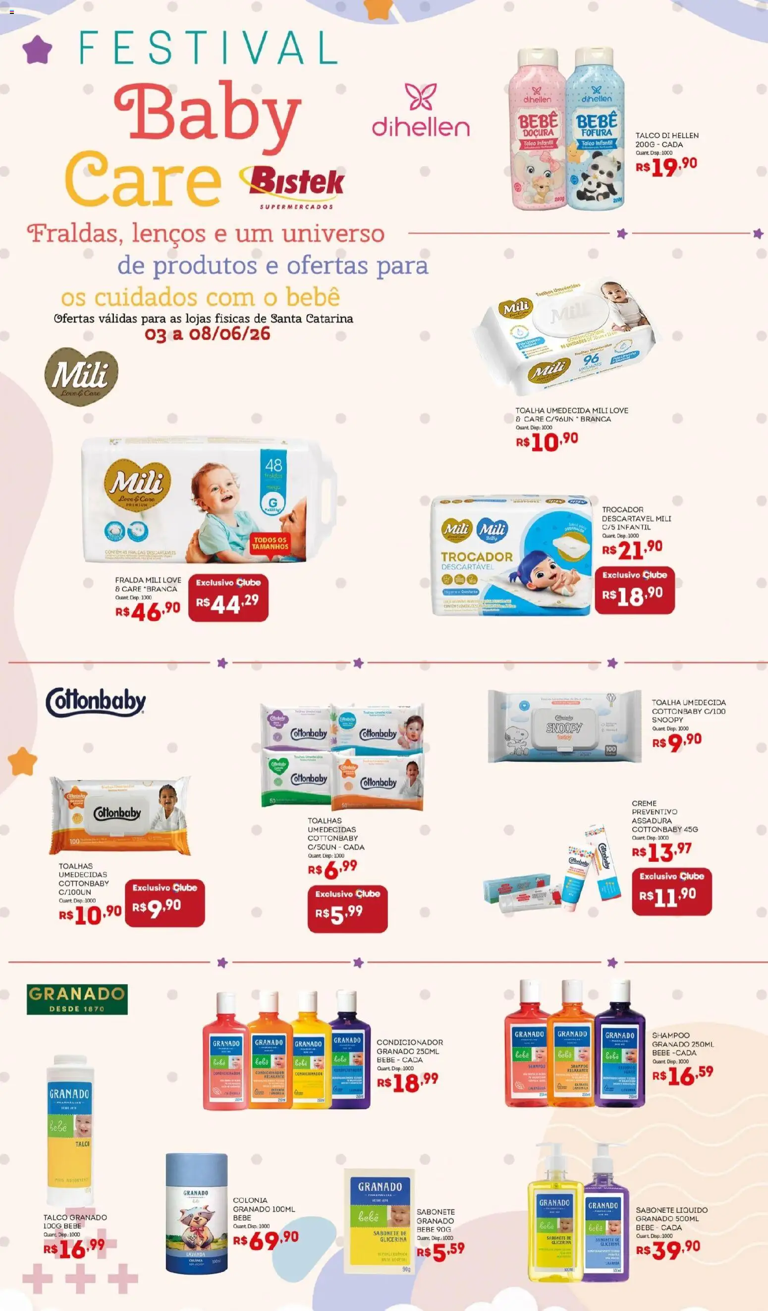 Bistek Supermercados Folheto - válido de 03.06.2026 | Página: 3 | Produtos: Condicionador, Fraldas, Toalha umedecida, Sabonete líquido