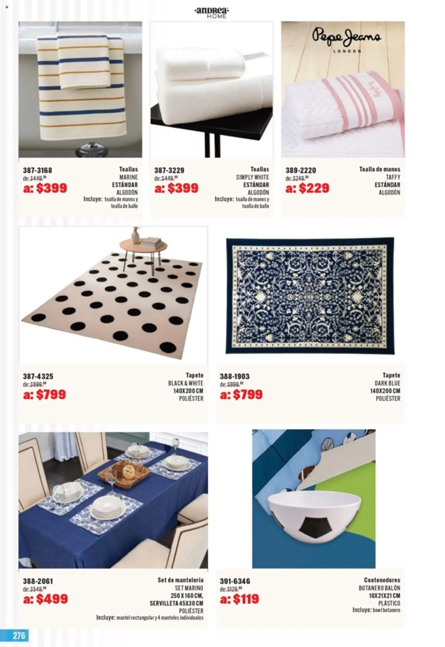 Nuevas ofertas de Andrea válidas en toda la República Mexicana desde el 05.04.2026. ¡Encuentra las mejores ofertas en Andrea catálogo Outlet! | Página: 276 | Productos: Mantel, Algodón, Bowl, Tapete