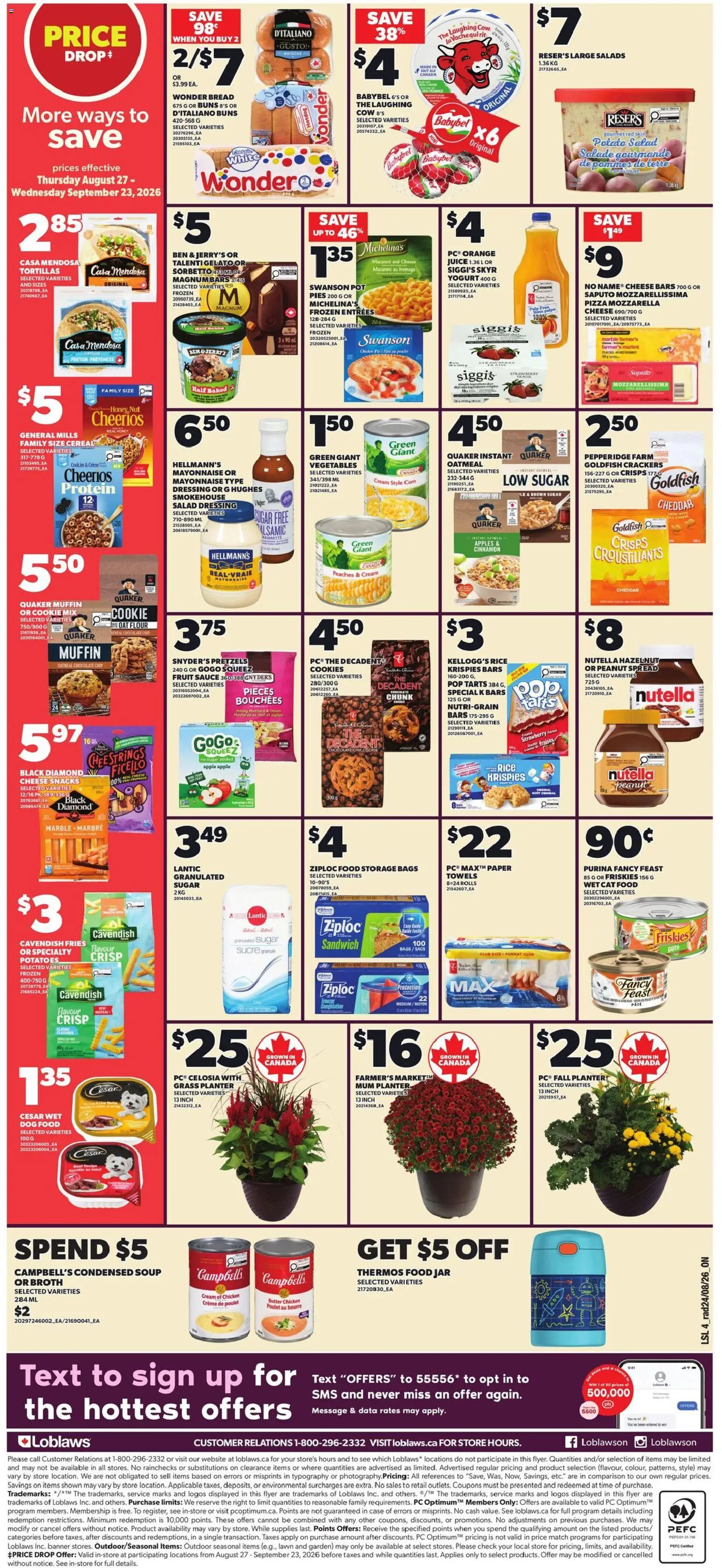 Loblaws flyer valid from Aug 27, 2026 | Page: 2 | Products: Granulated sugar, Dressing, Juice, Apples