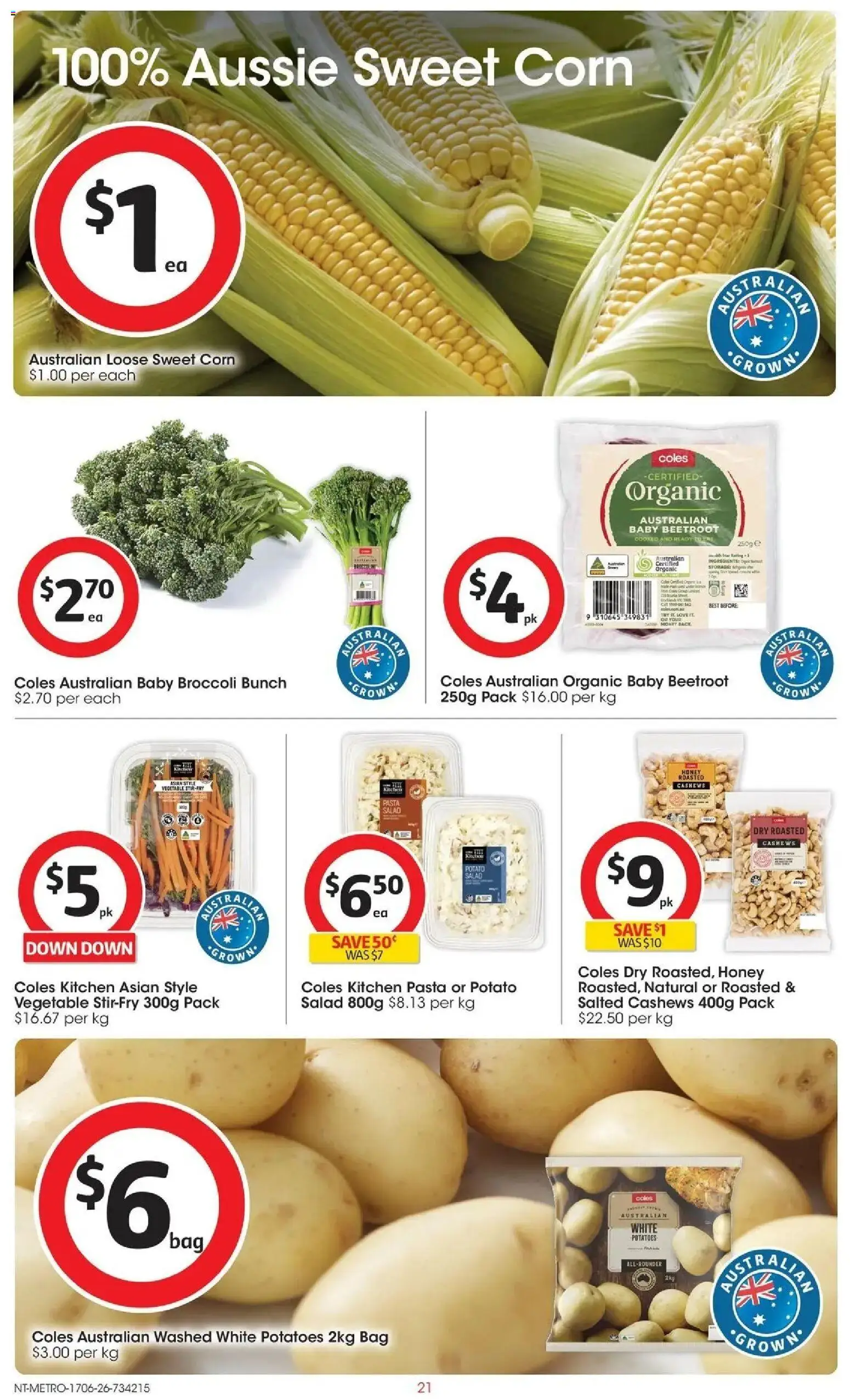 Coles catalogue - valid from 16.06.2026 | Page: 21 | Products: Honey, Pasta, Salad, Potatoes