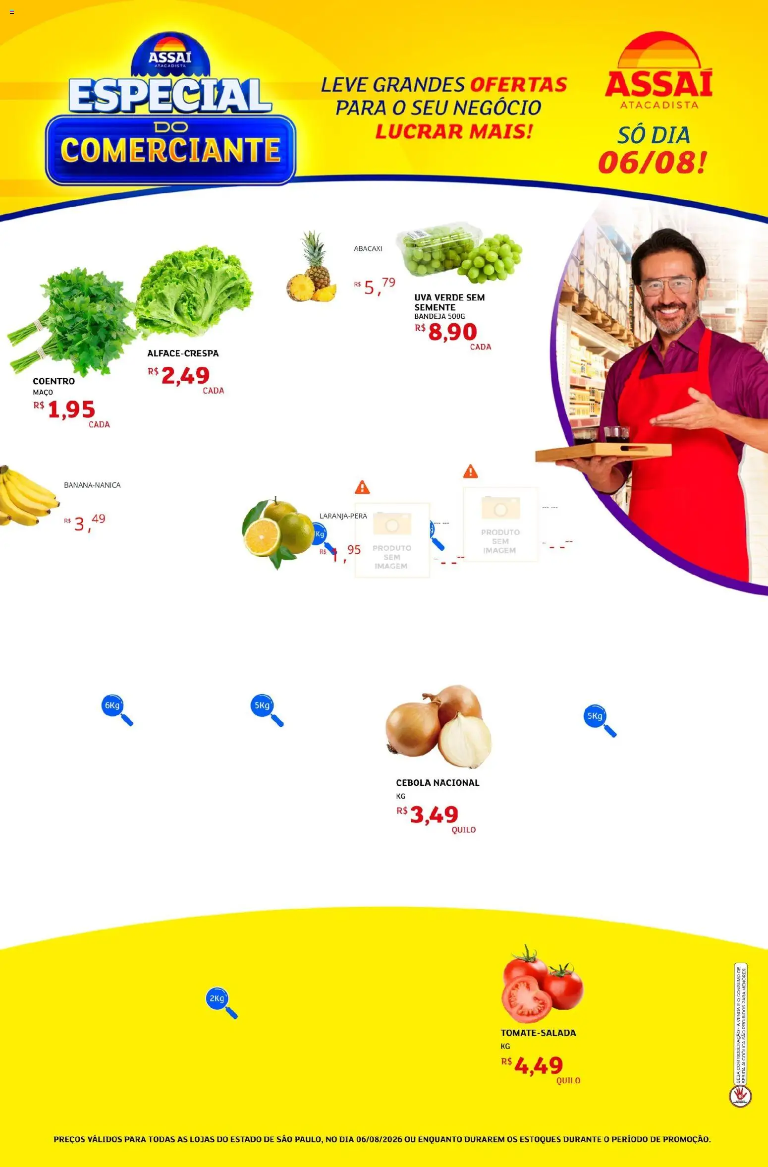Assaí Atacadista Folheto - válido de 07/08/2026 | Página: 1 | Produtos: Uva, Abacaxi, Bebida, Bandeja
