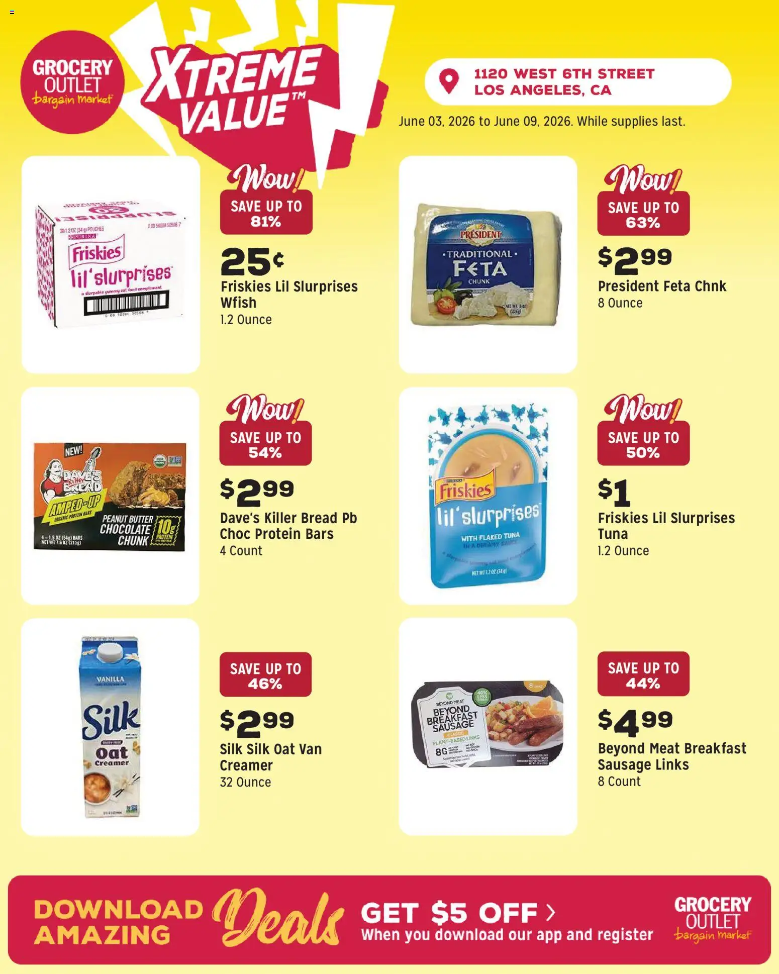 Grocery Outlet Weekly Ad - CA - valid from 03.06.2026 | Page: 5 | Products: Butter, Bread, Chocolate, Sausage