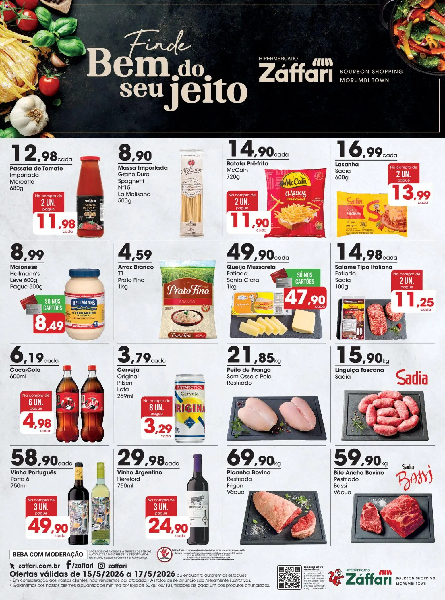 Zaffari Folheto - válido de 15.05.2026 | Página: 1 | Produtos: Queijo, Cerveja, Lasanha, Peito de frango