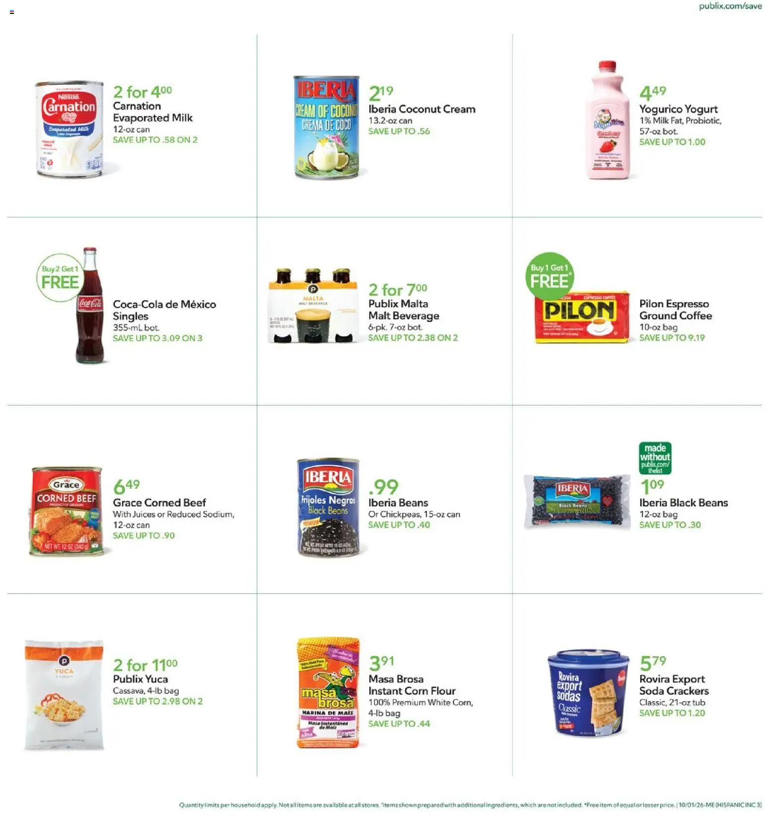 Publix Ad - valid from 10/01/2026 | Page: 3 | Products: Crackers, Yogurt, Coffee, Ground coffee