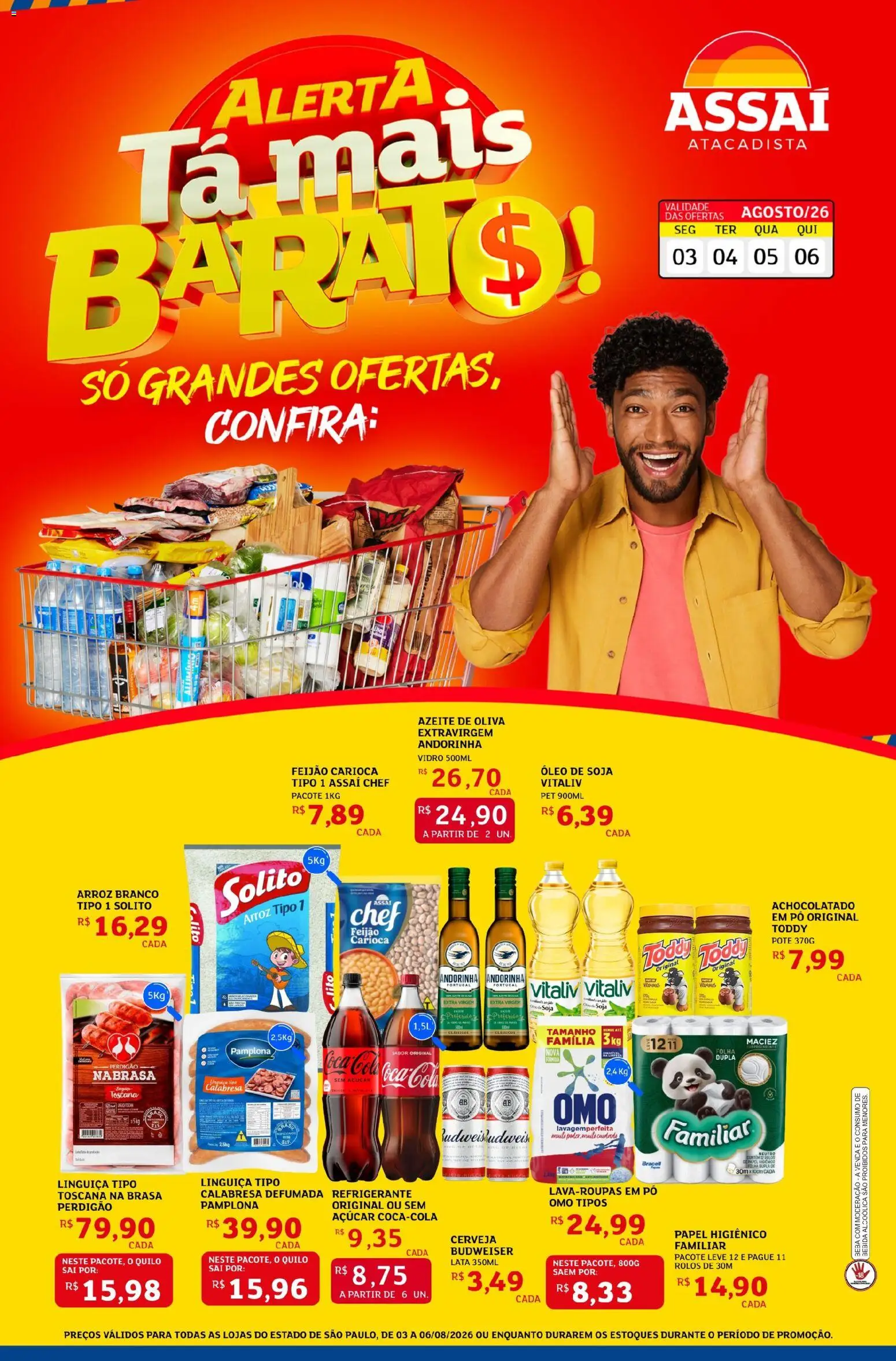 Assaí Atacadista Folheto - válido de 03/08/2026 | Página: 1 | Produtos: Óleo, Cerveja, Açúcar, Papel higiênico