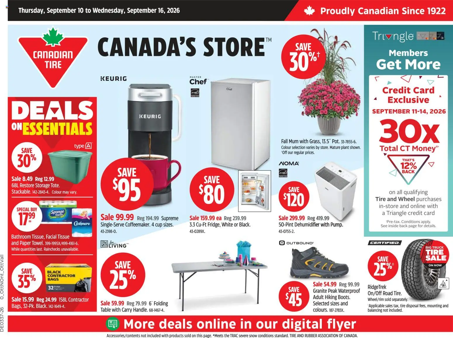 Canadian Tire flyer valid from Sep 10, 2026 | Page: 1 | Products: Sponge, Towels, Table