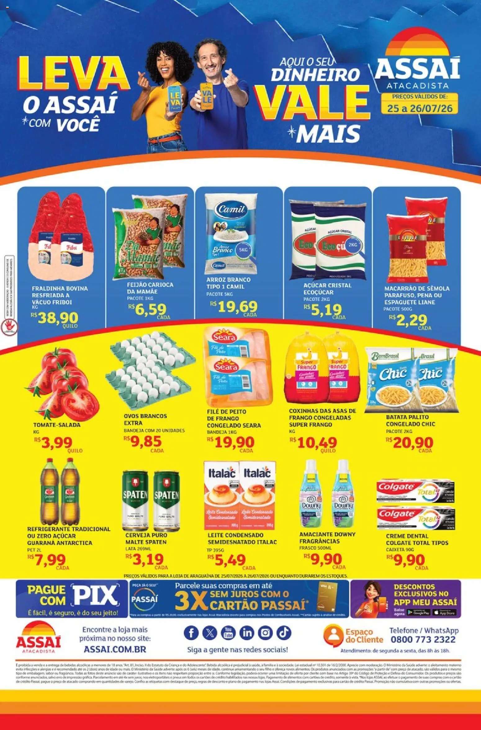 Assaí Atacadista Folheto - válido de 25/07/2026 | Página: 1 | Produtos: Creme dental colgate total, Guaraná, Açúcar, Frango