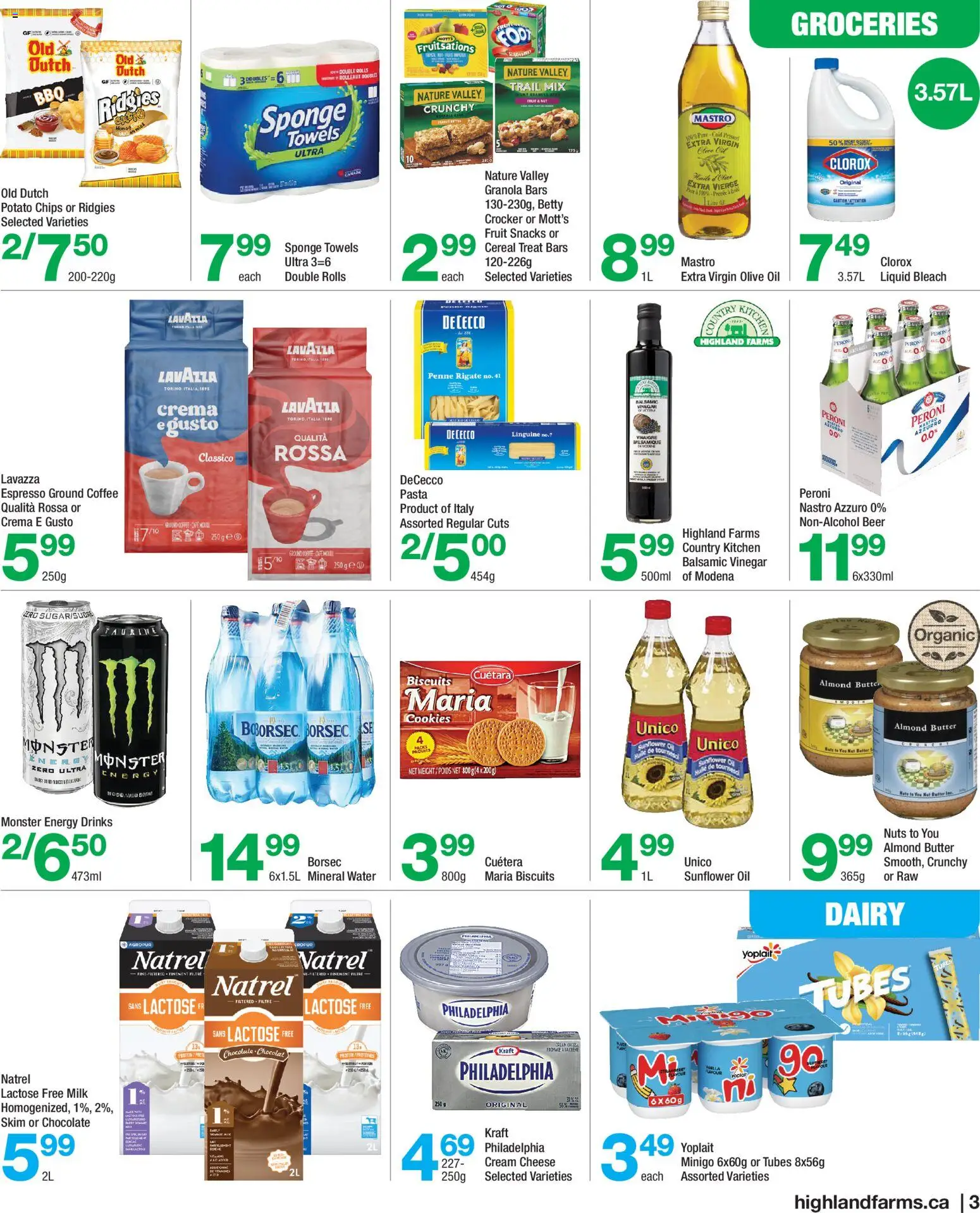 Highland Farms flyer valid from Jul 2, 2026 | Page: 3 | Products: Pasta, Butter, Oil, Chocolate